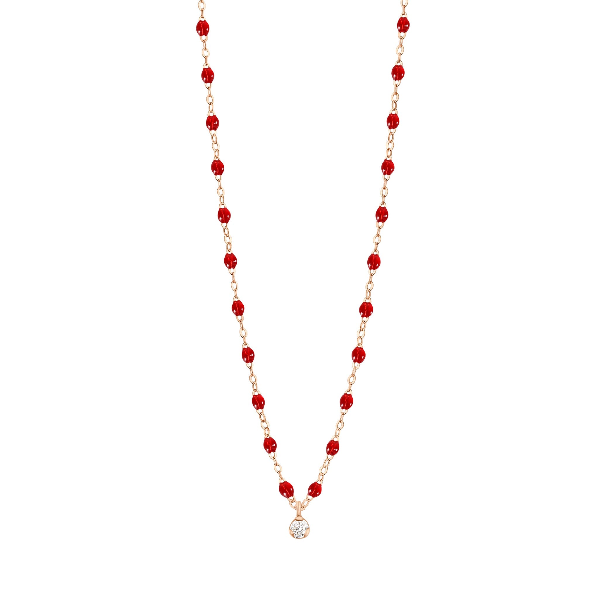 Collier rubis Gigi Suprême, or rose, 1 diamant, 42 cm