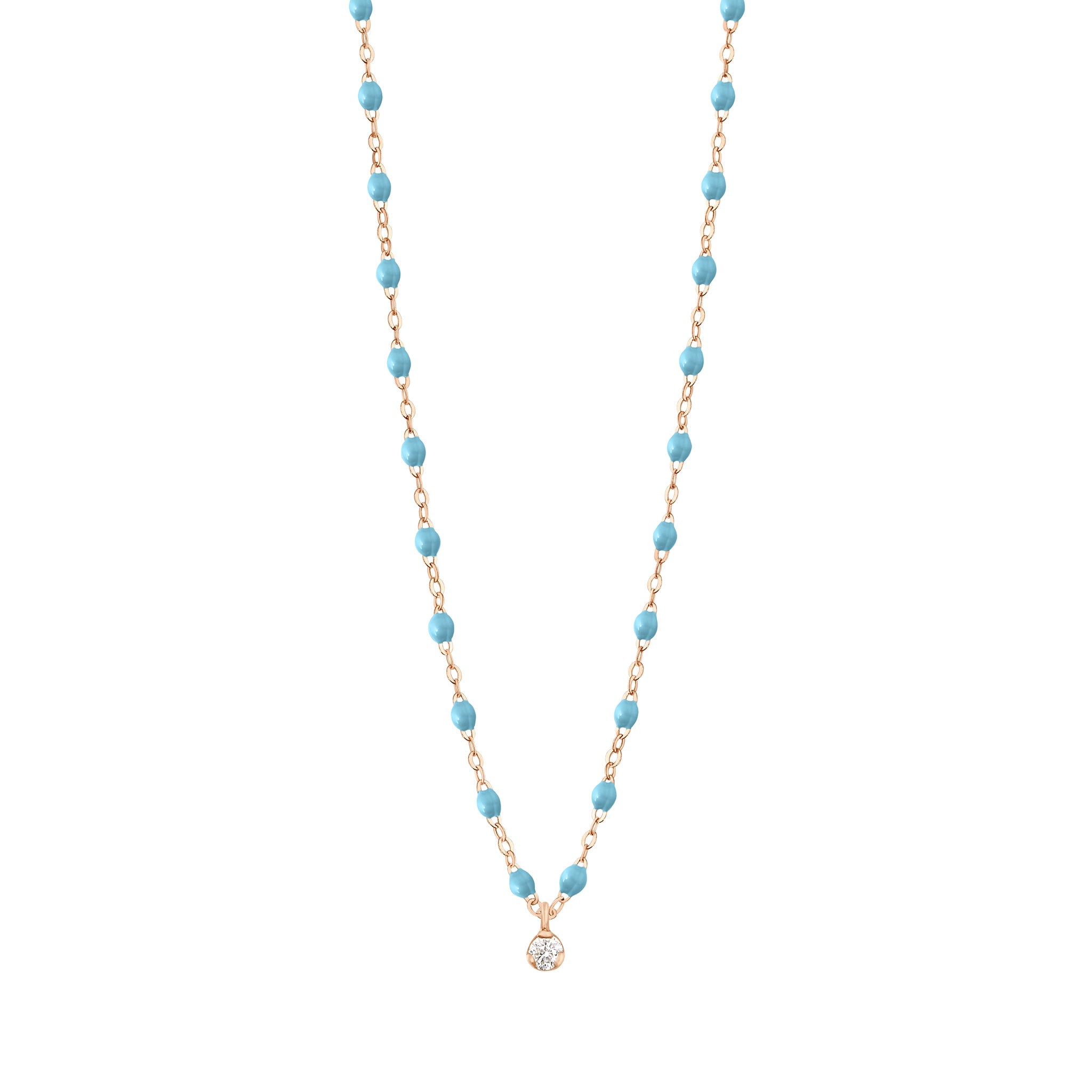 Collier turquoise Gigi Suprême, or rose, 1 diamant, 42 cm