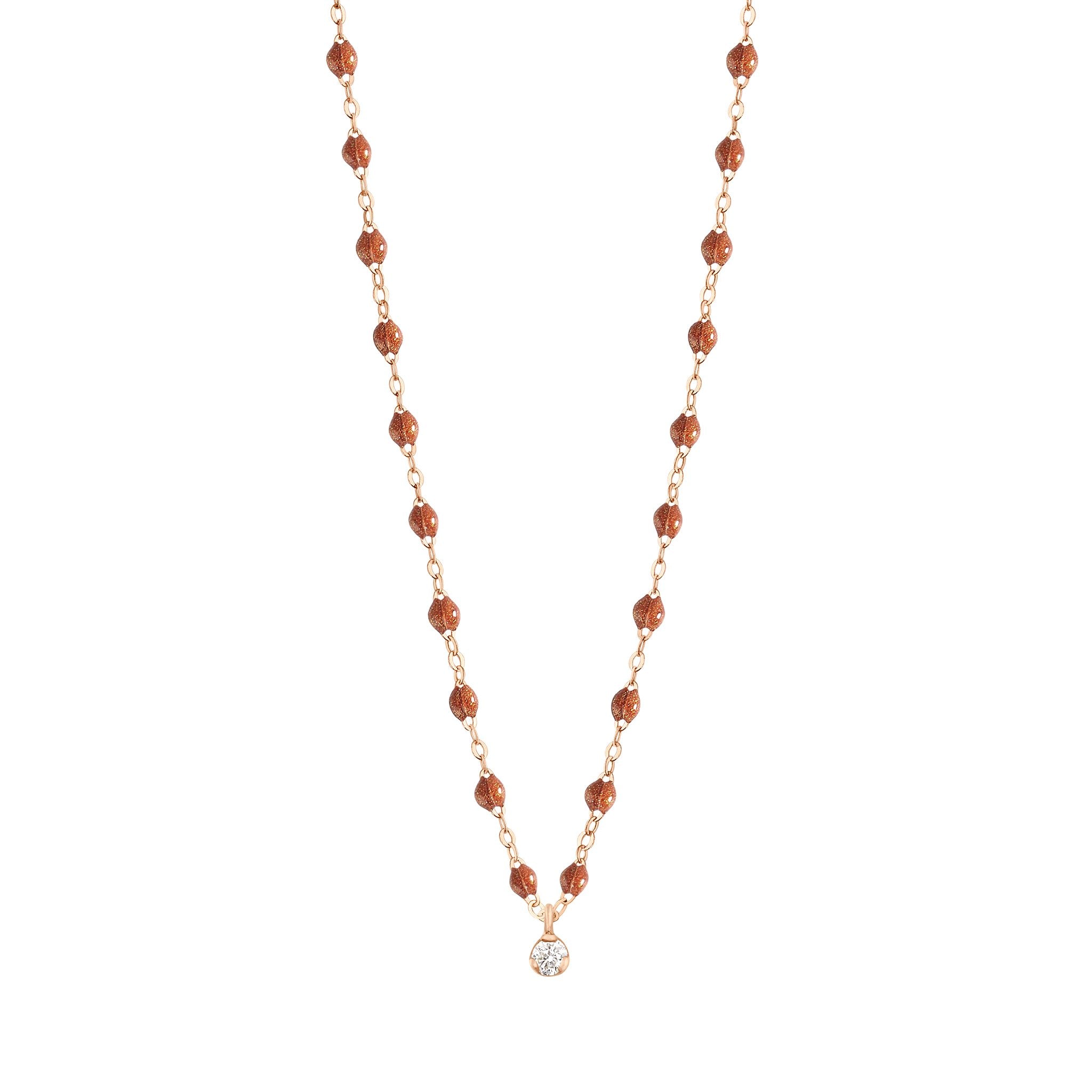 Collier fauve Gigi Suprême, or rose, 1 diamant, 42 cm