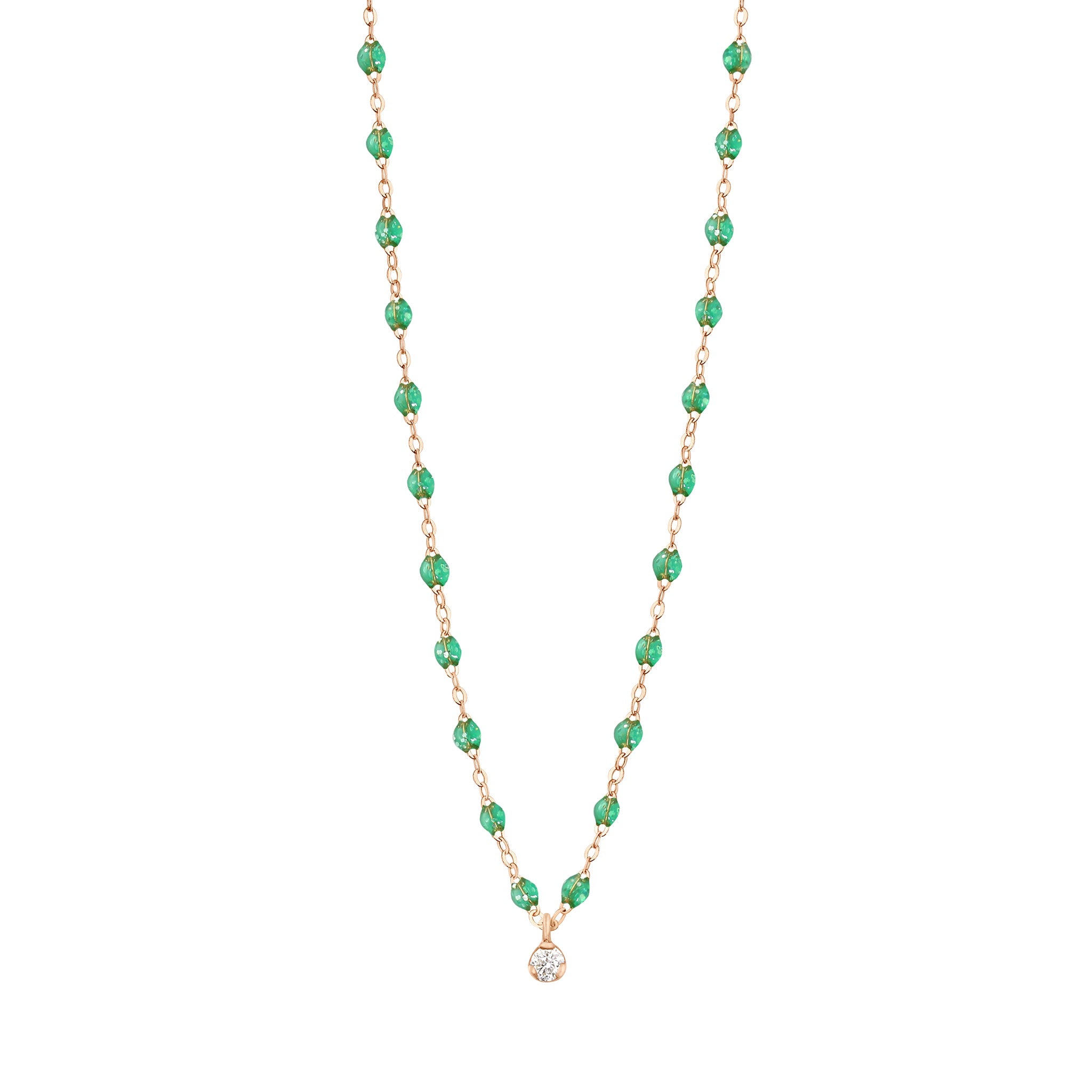 Collier menthe Gigi Suprême, or rose, 1 diamant, 42 cm