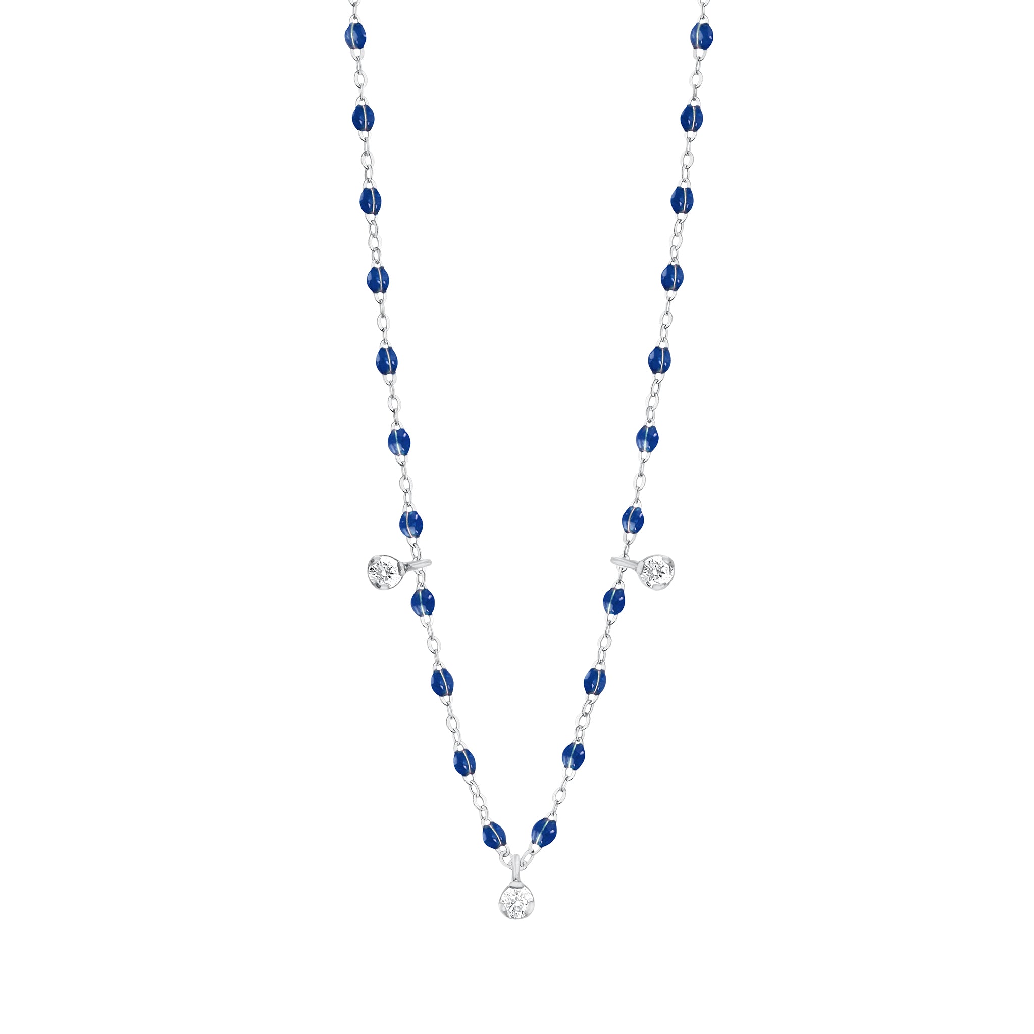 Collier prusse Gigi Suprême, or blanc, 3 diamants, 45 cm