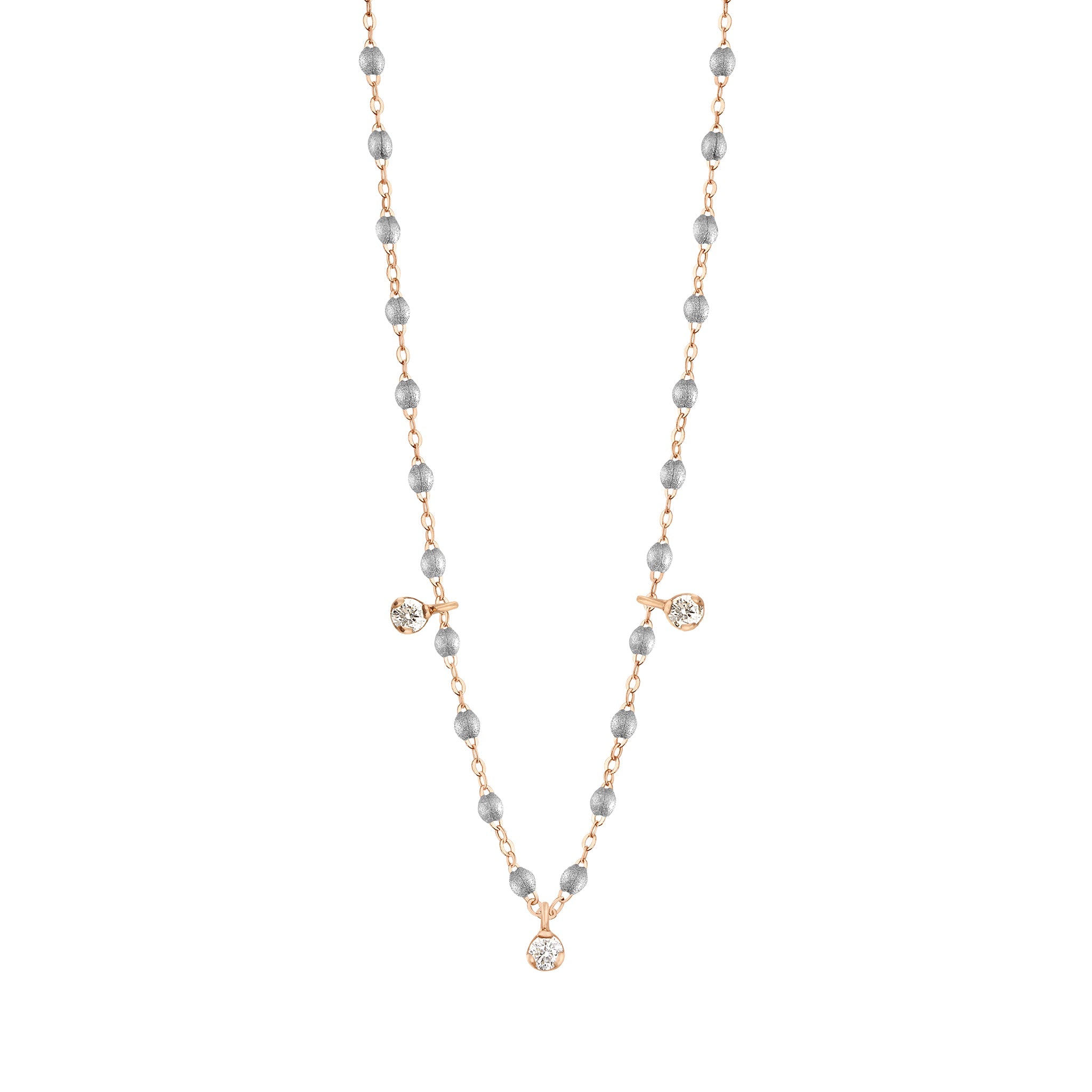 Collier argent Gigi Suprême, or rose, 3 diamants, 45 cm