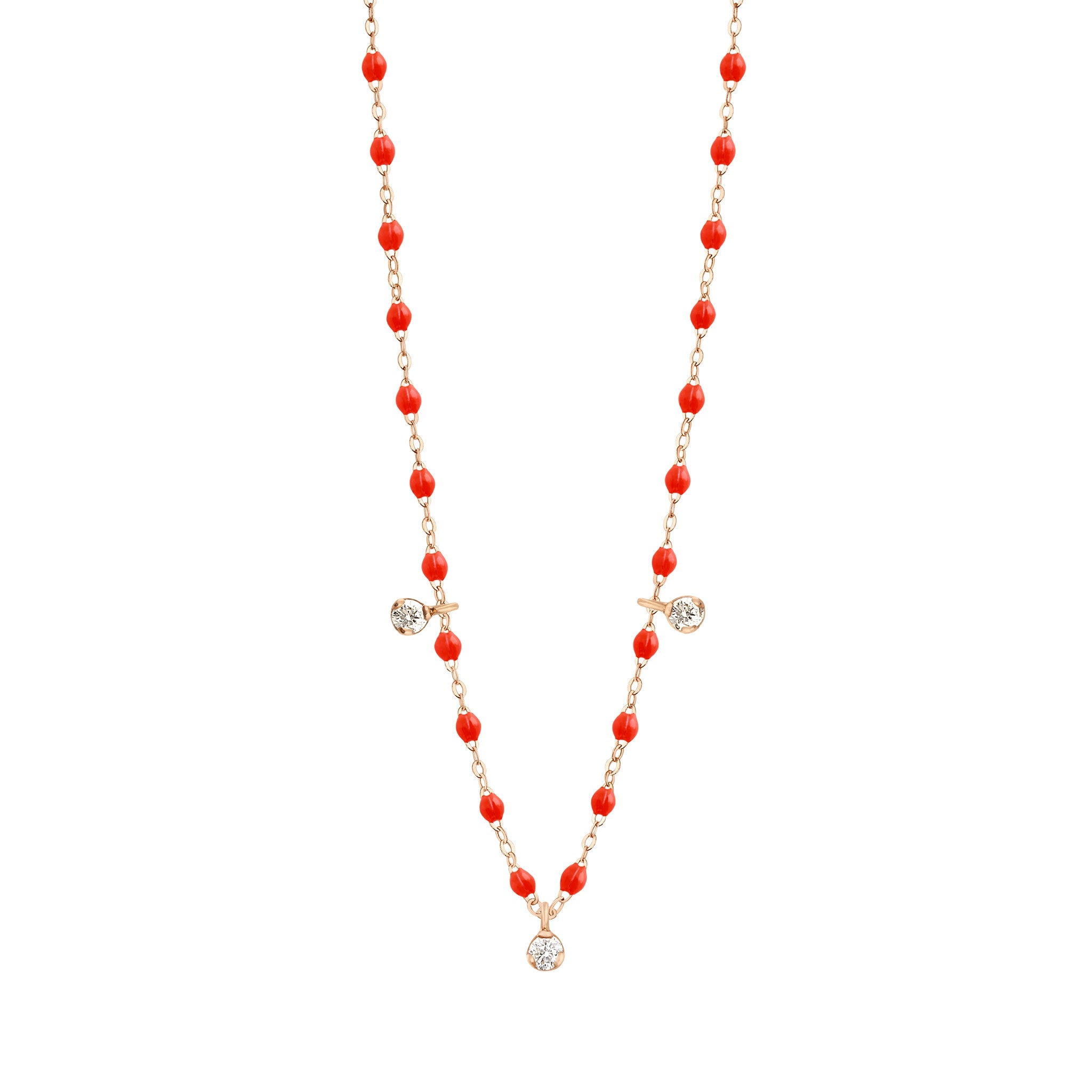 Collier corail Gigi Suprême, or rose, 3 diamants, 45 cm