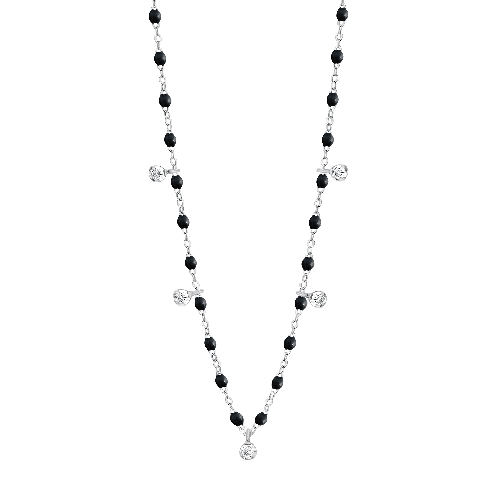 Collier noir Gigi Suprême, or blanc, 5 diamants, 45 cm