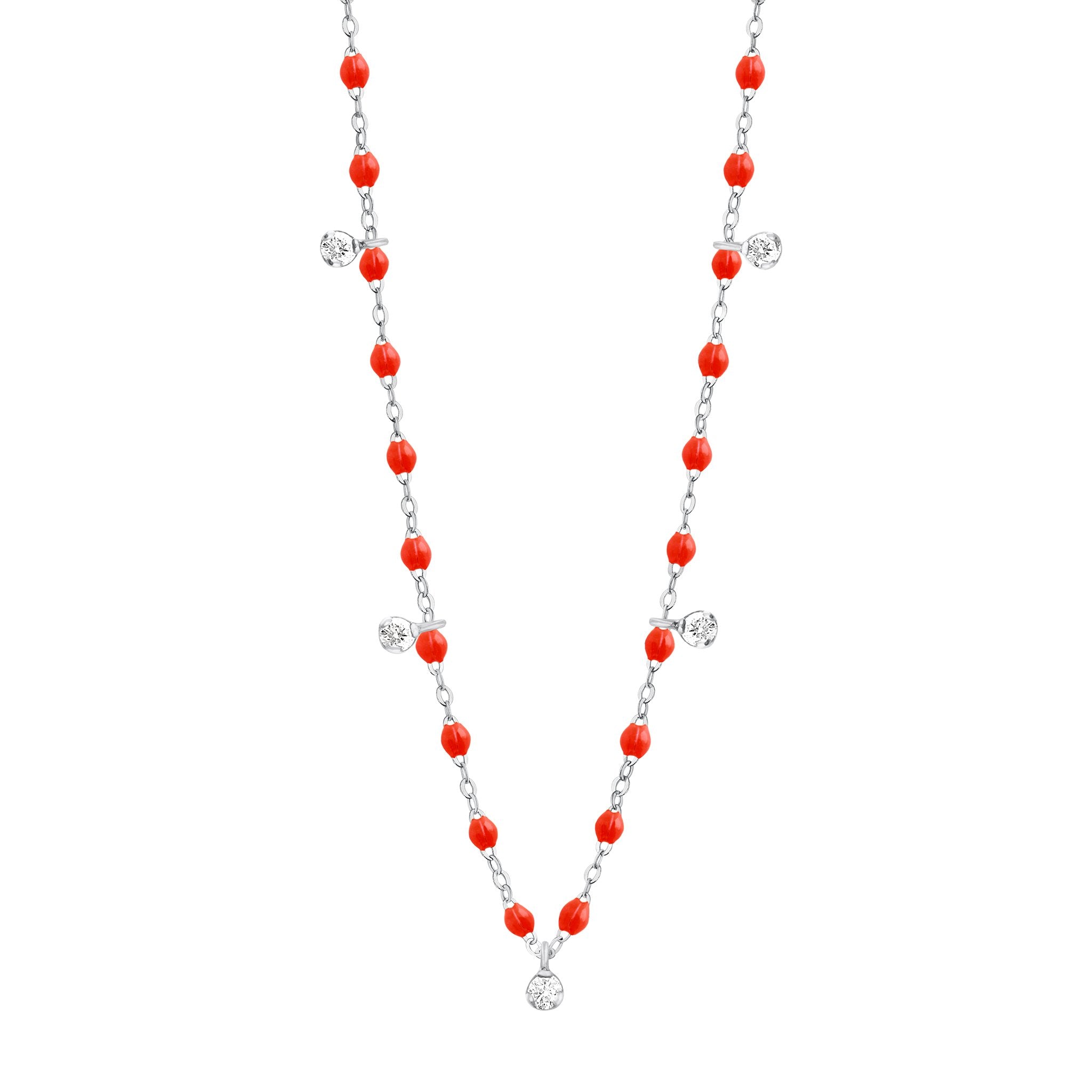 Collier corail Gigi Suprême, or blanc, 5 diamants, 45 cm