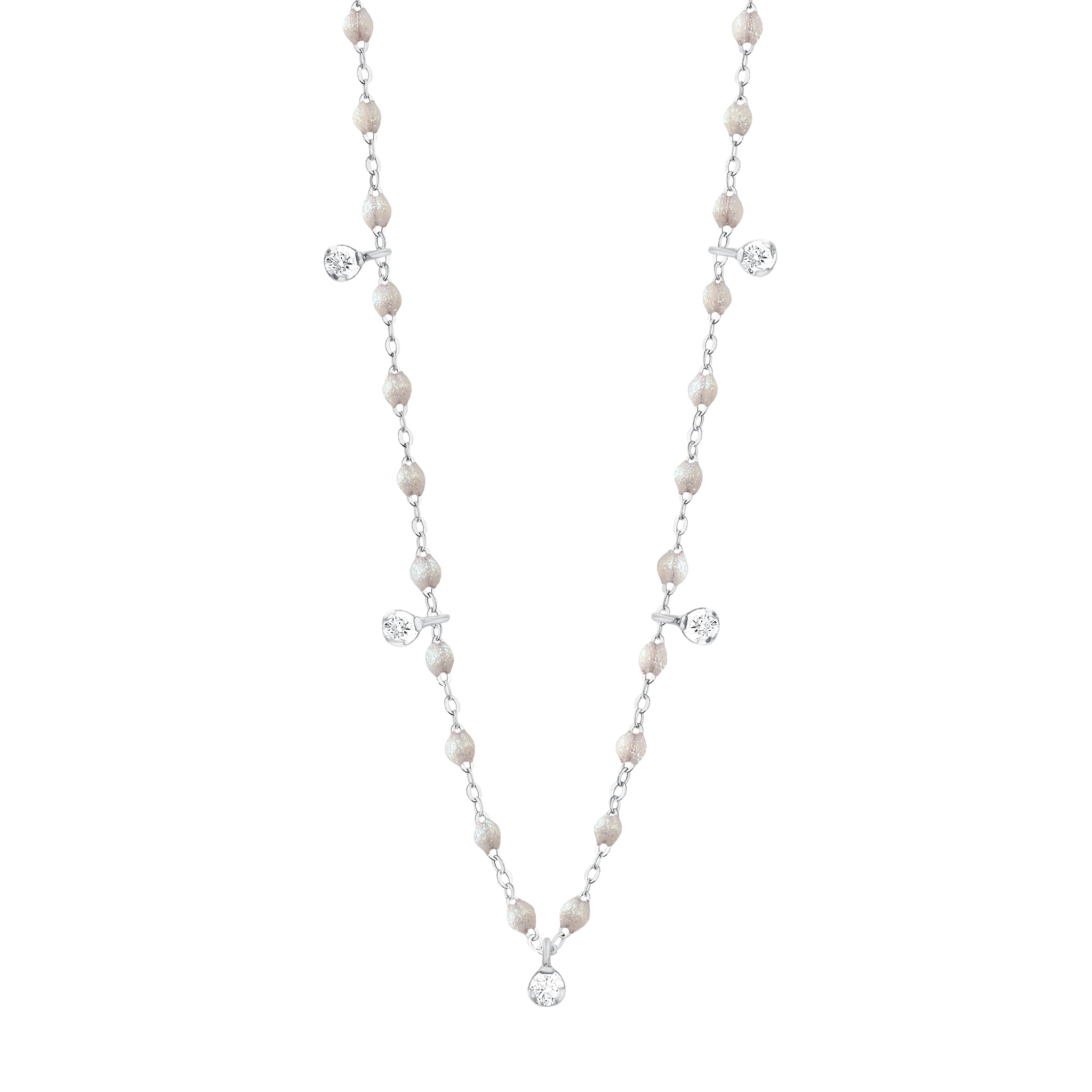 Collier opale Gigi Suprême, or blanc, 5 diamants, 45 cm