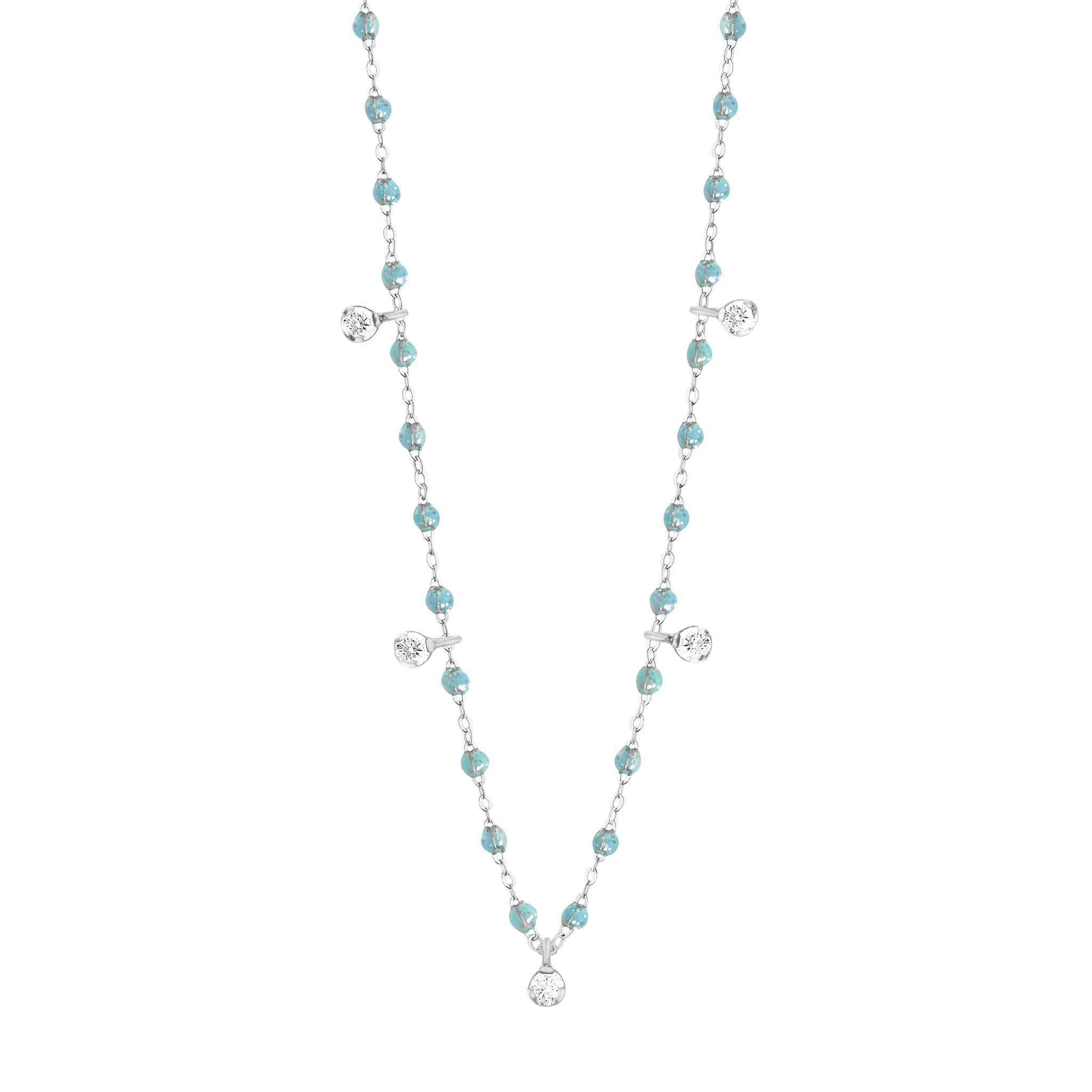 Collier aqua Gigi Suprême, or blanc, 5 diamants, 45 cm