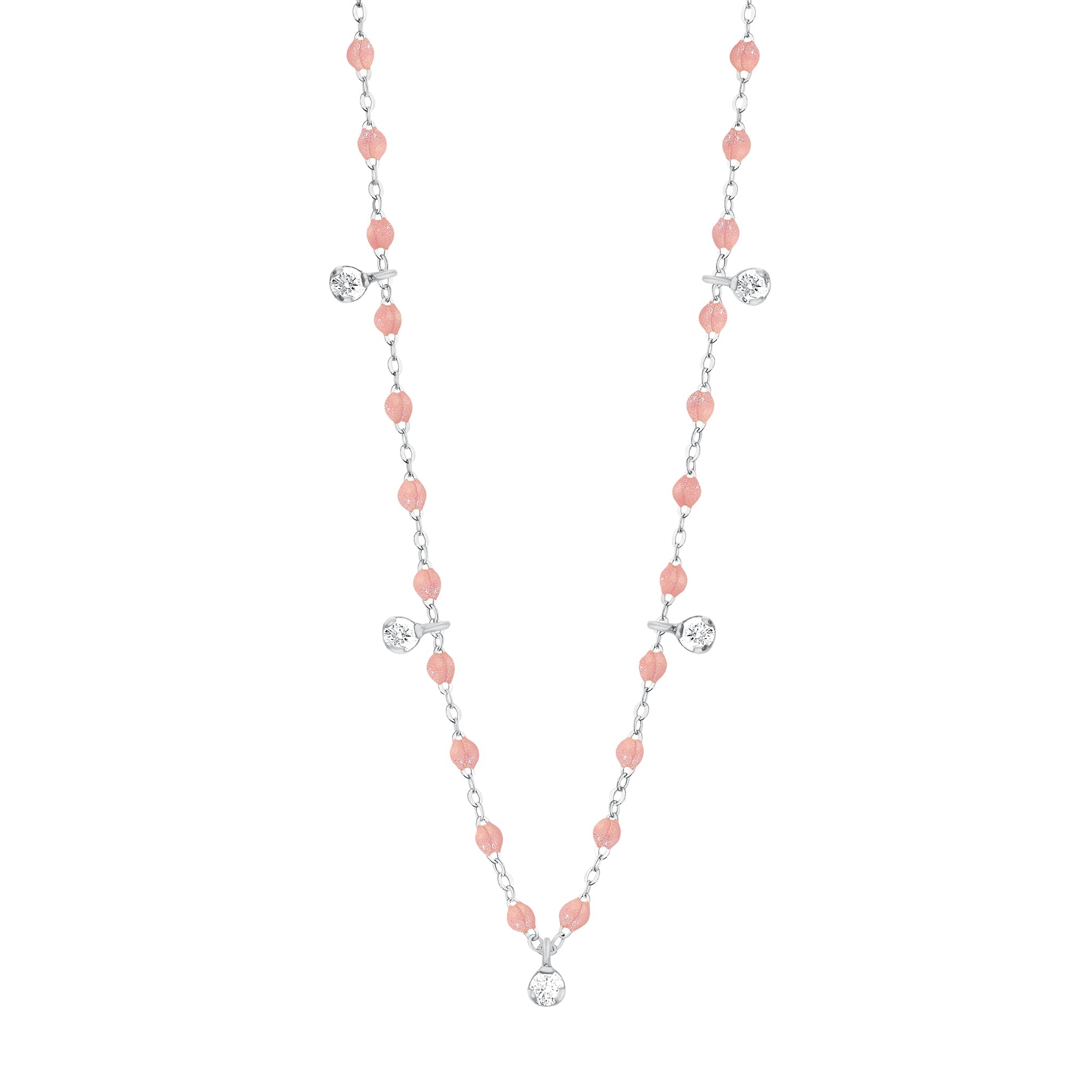 Collier blush Gigi Suprême, or blanc, 5 diamants, 45 cm