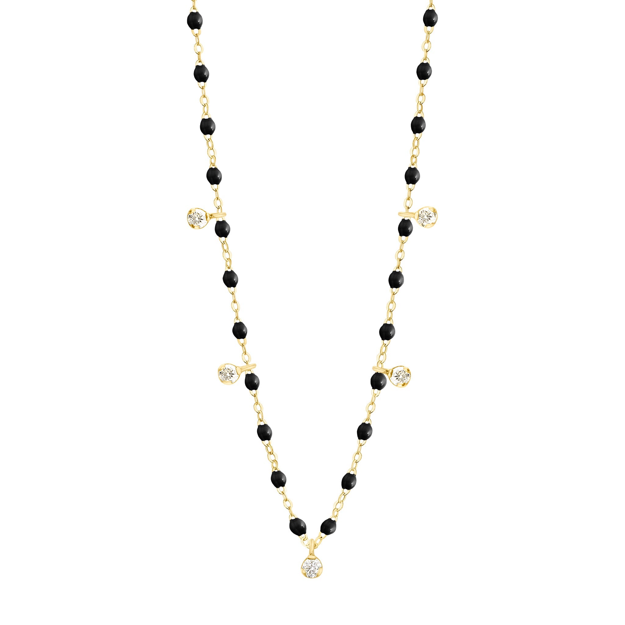 Collier noir Gigi Suprême, or jaune, 5 diamants, 45 cm