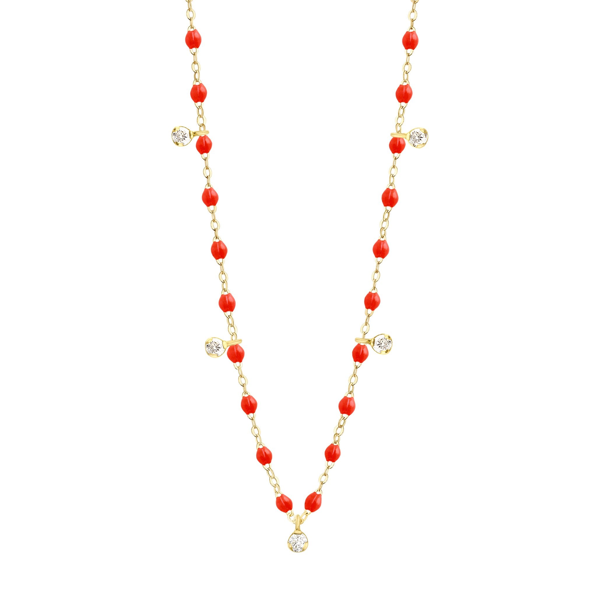 Collier corail Gigi Suprême, or blanc, 5 diamants, 45 cm