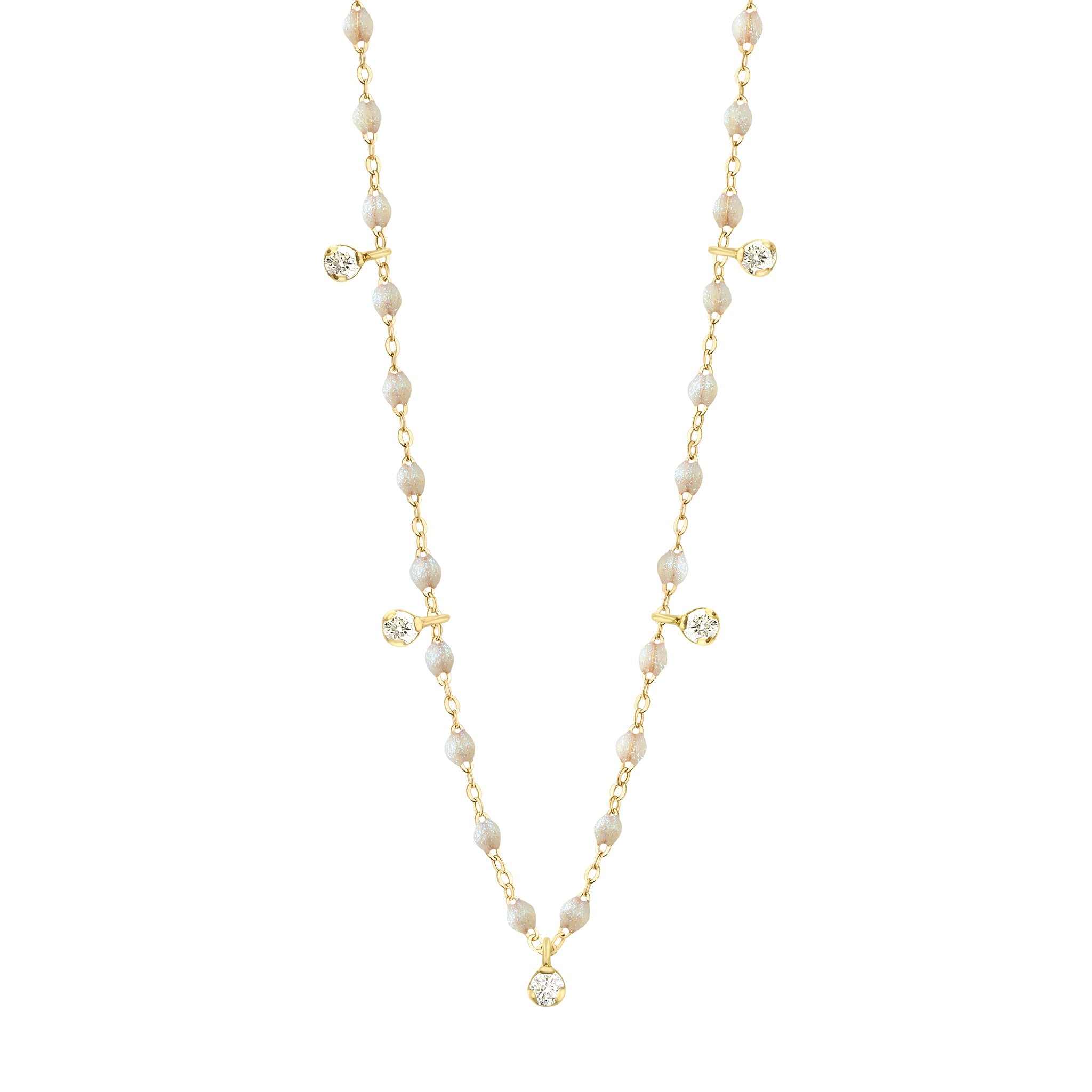 Collier opale Gigi Suprême, or jaune, 5 diamants, 45 cm