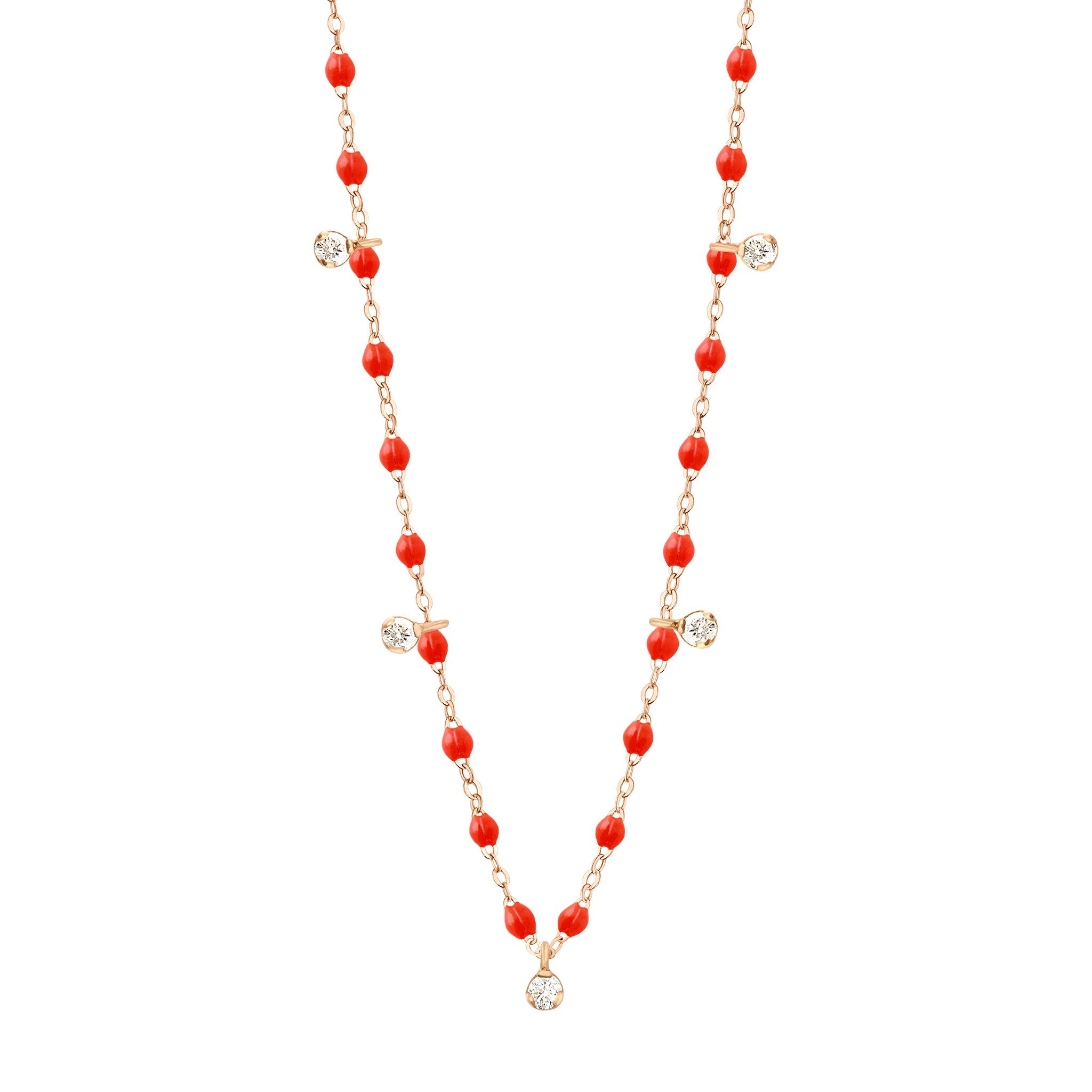 Collier corail Gigi Suprême, or rose, 5 diamants, 45 cm