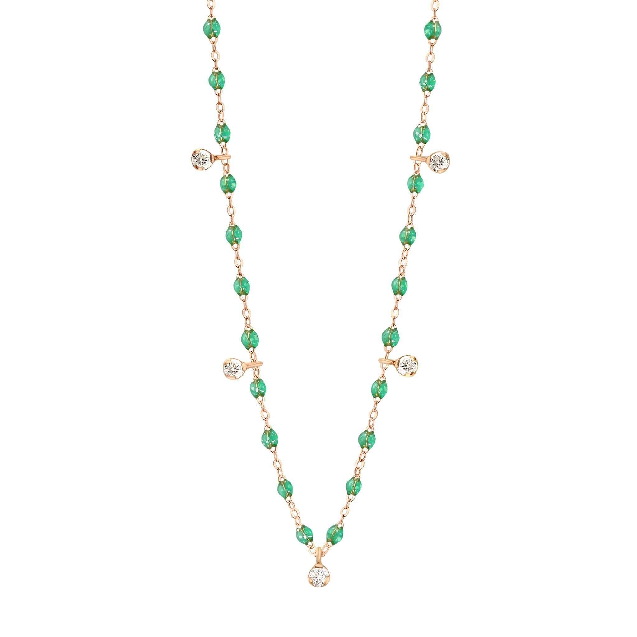 Collier menthe Gigi Suprême, or rose, 5 diamants, 45 cm