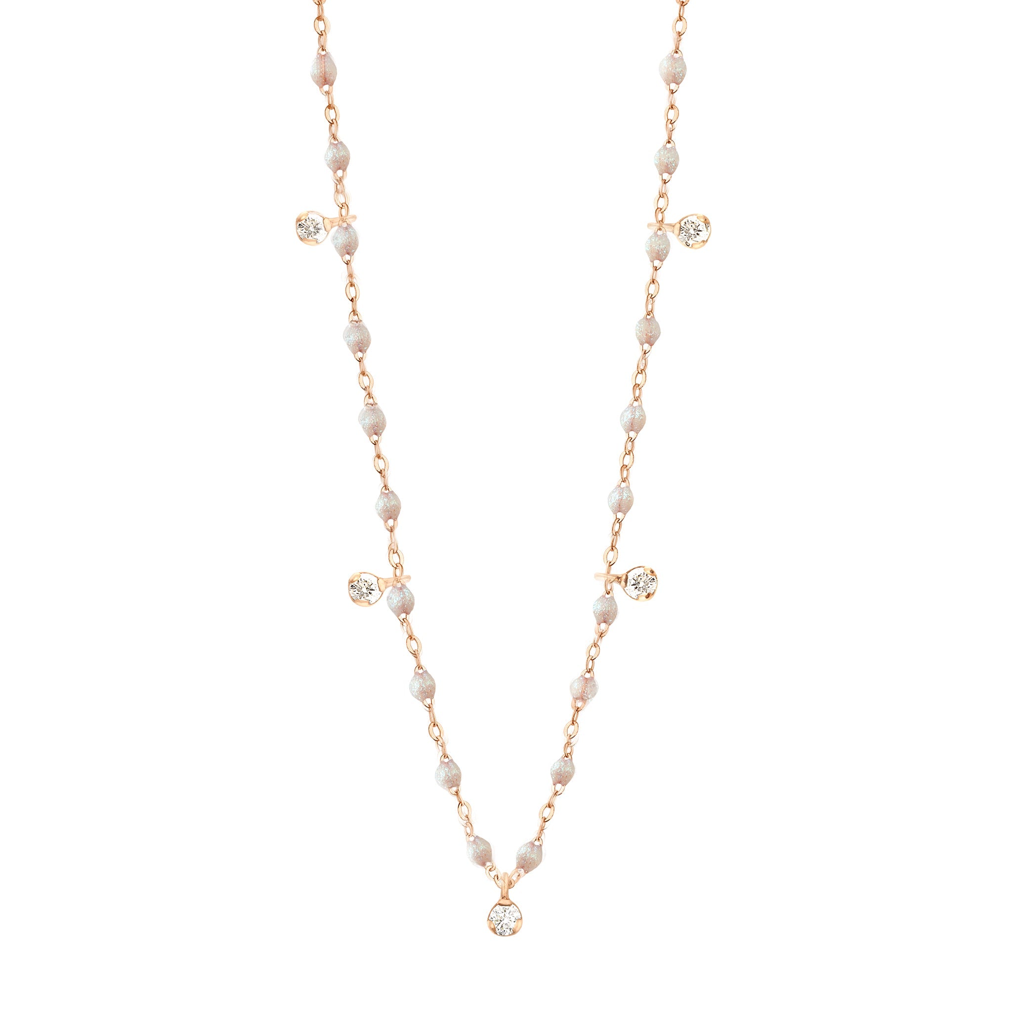 Collier opale Gigi Suprême, or rose, 5 diamants, 45 cm