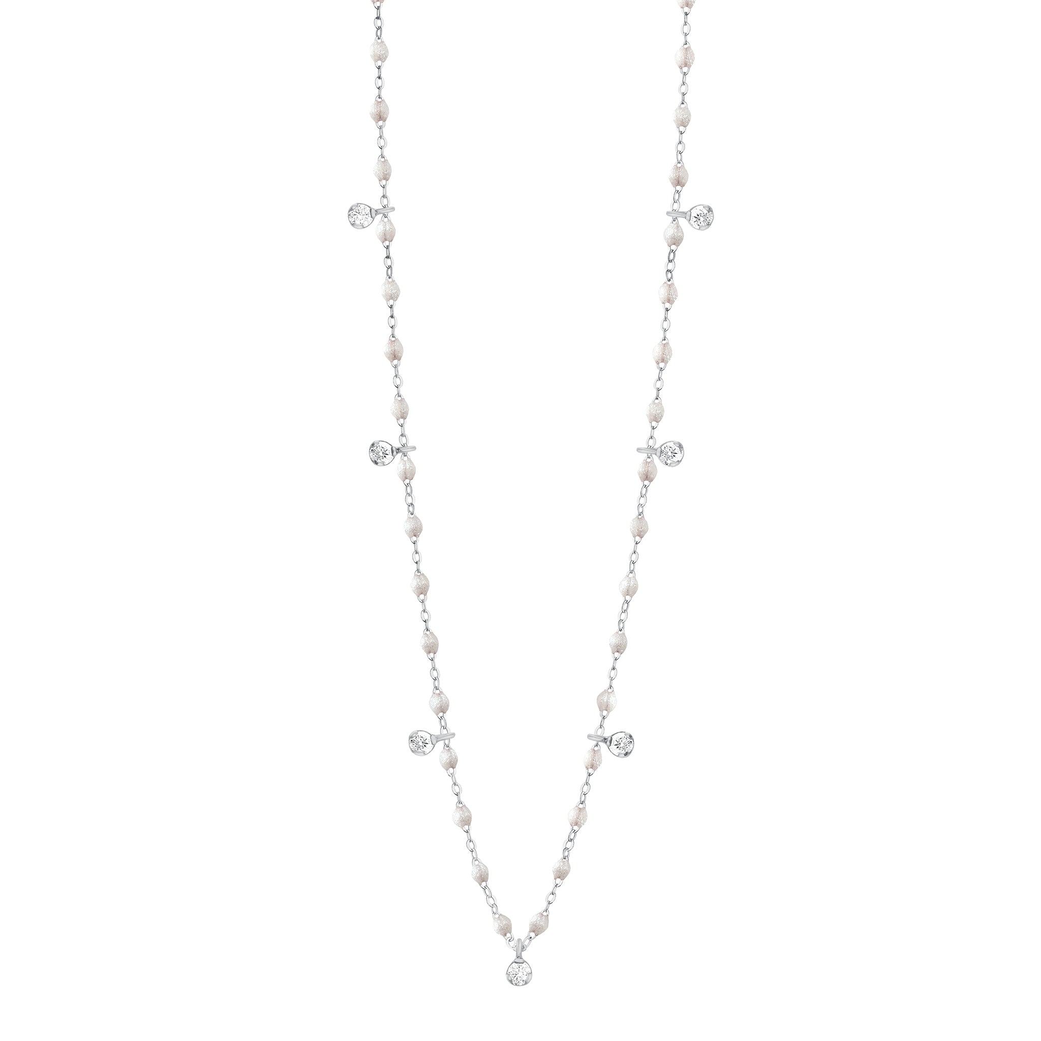 Collier opale Gigi Suprême, or blanc, 7 diamants, 50 cm