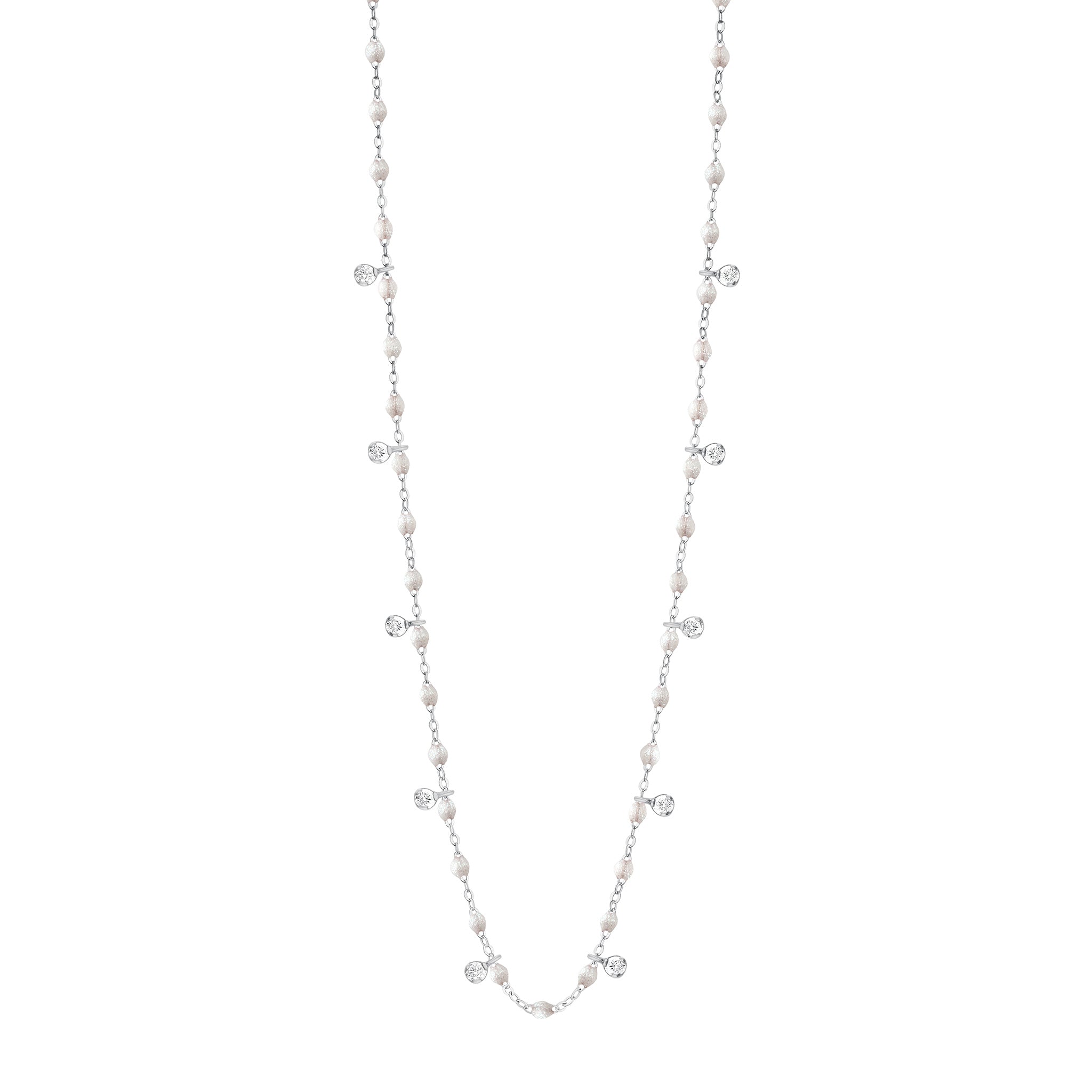 Collier opale Gigi Suprême, or blanc, 10 diamants, 60 cm