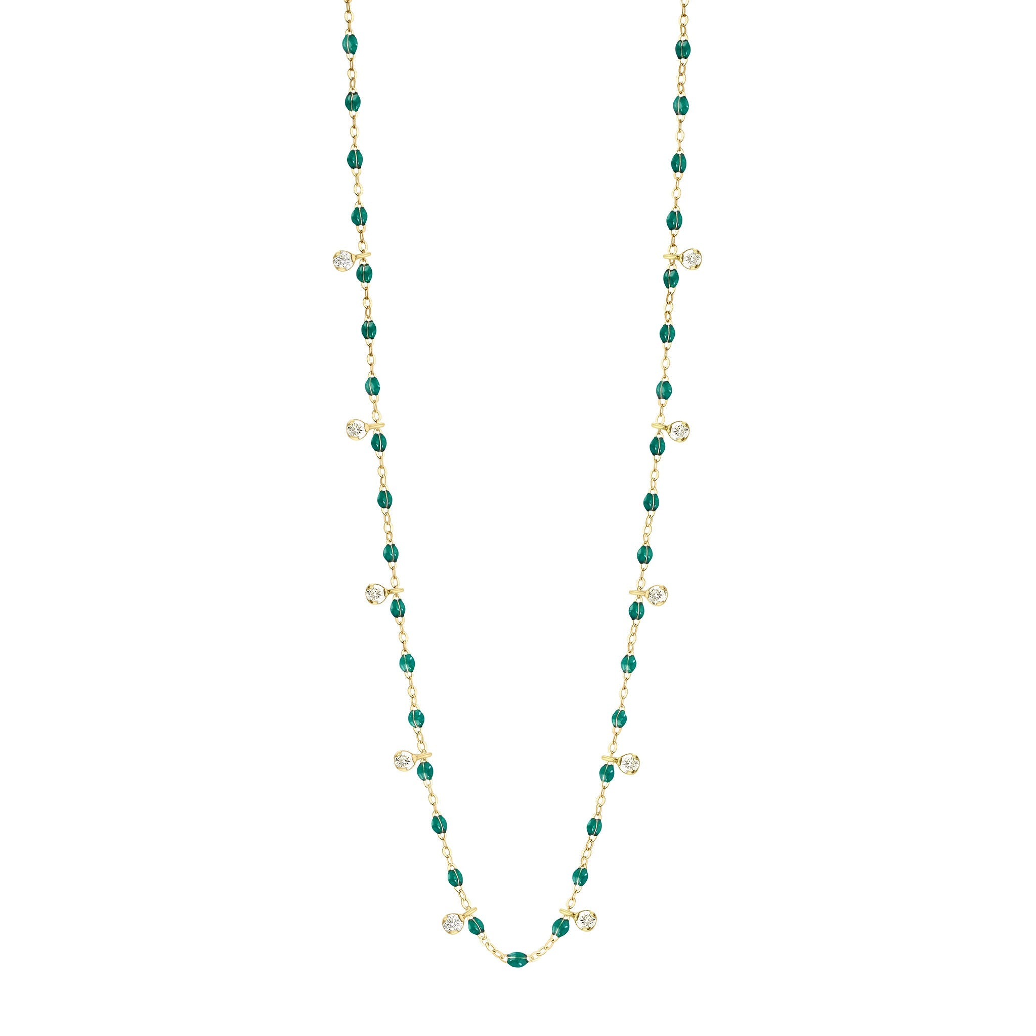 Collier émeraude Gigi Suprême, or jaune, 10 diamants, 60 cm