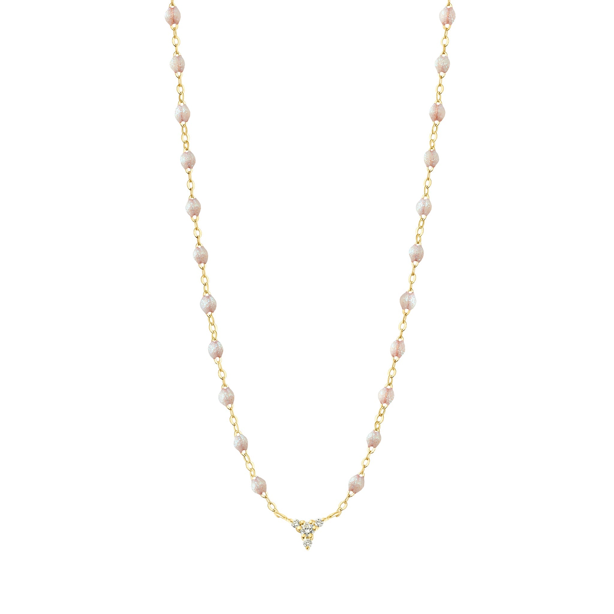 Collier opale petit Kosmos, diamants, or jaune, 42 cm