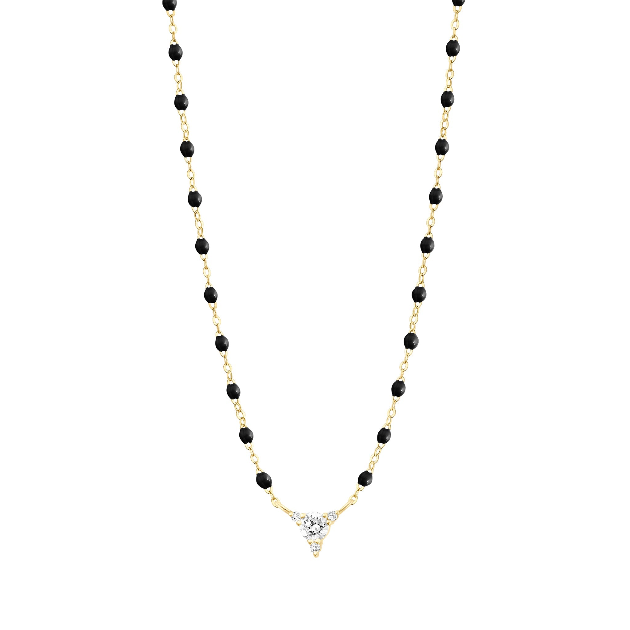 Collier noir Kosmos, diamants, or jaune, 42 cm