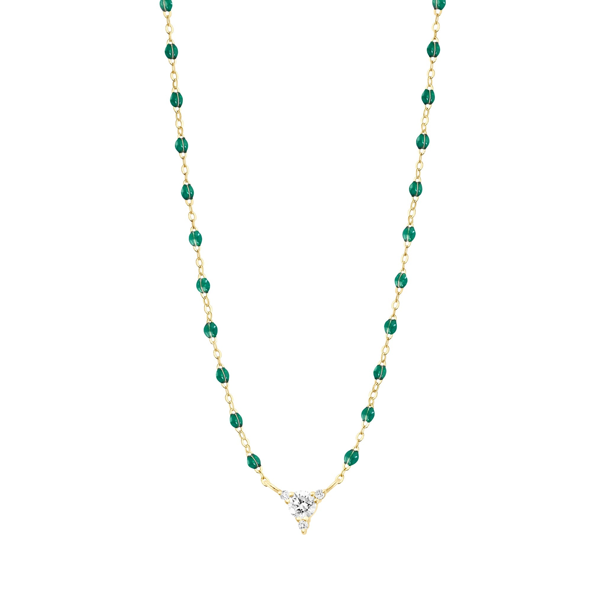 Collier émeraude Kosmos, diamants, or jaune, 42 cm