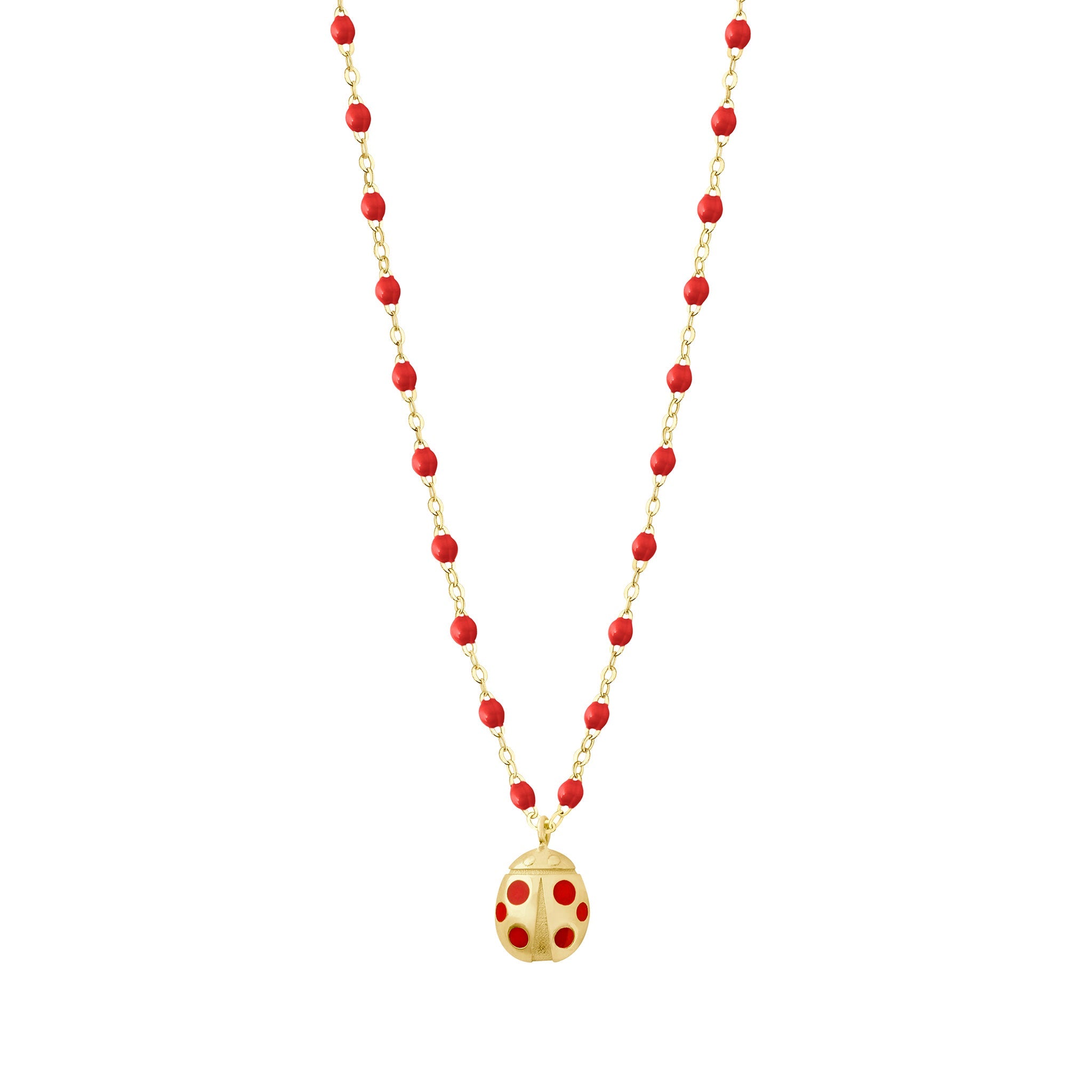 Collier coquelicot Ladybug, or jaune, 42cm