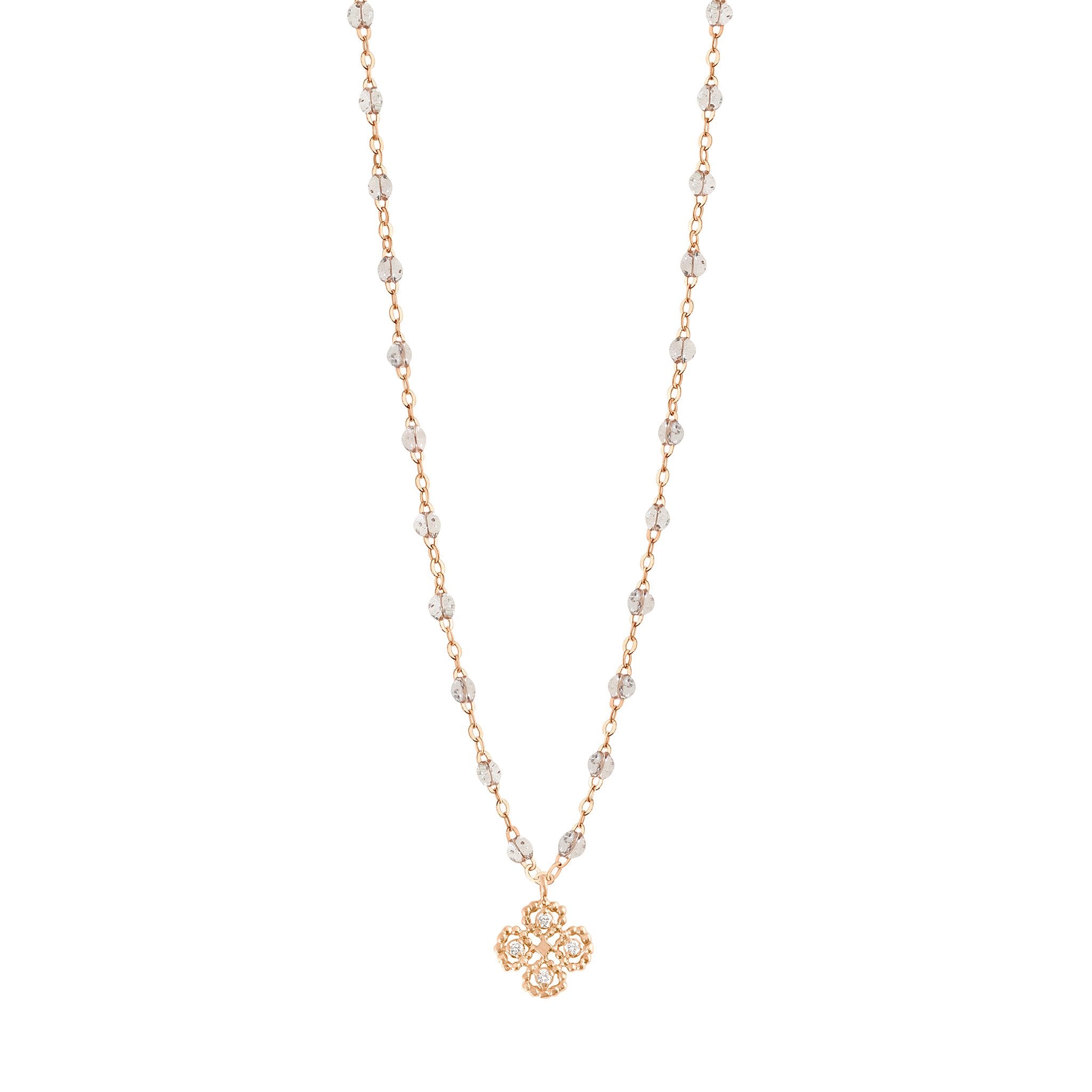 Collier sparkle Lucky Trèfle, diamants, or rose, 42 cm