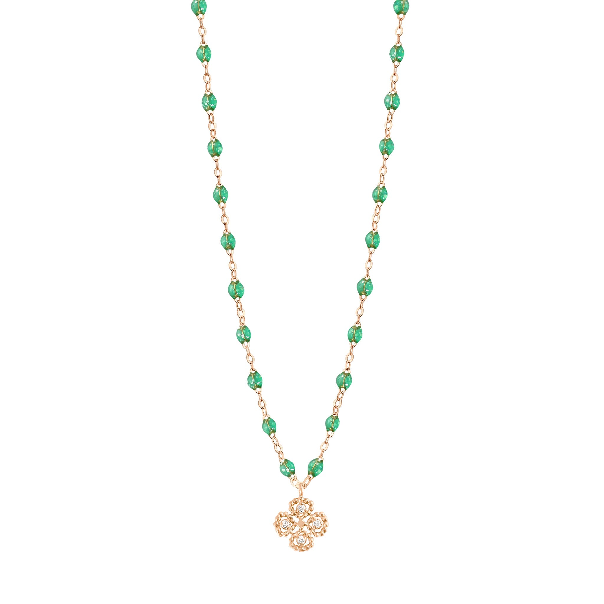 Collier menthe Lucky Trèfle, diamants, or rose, 42 cm