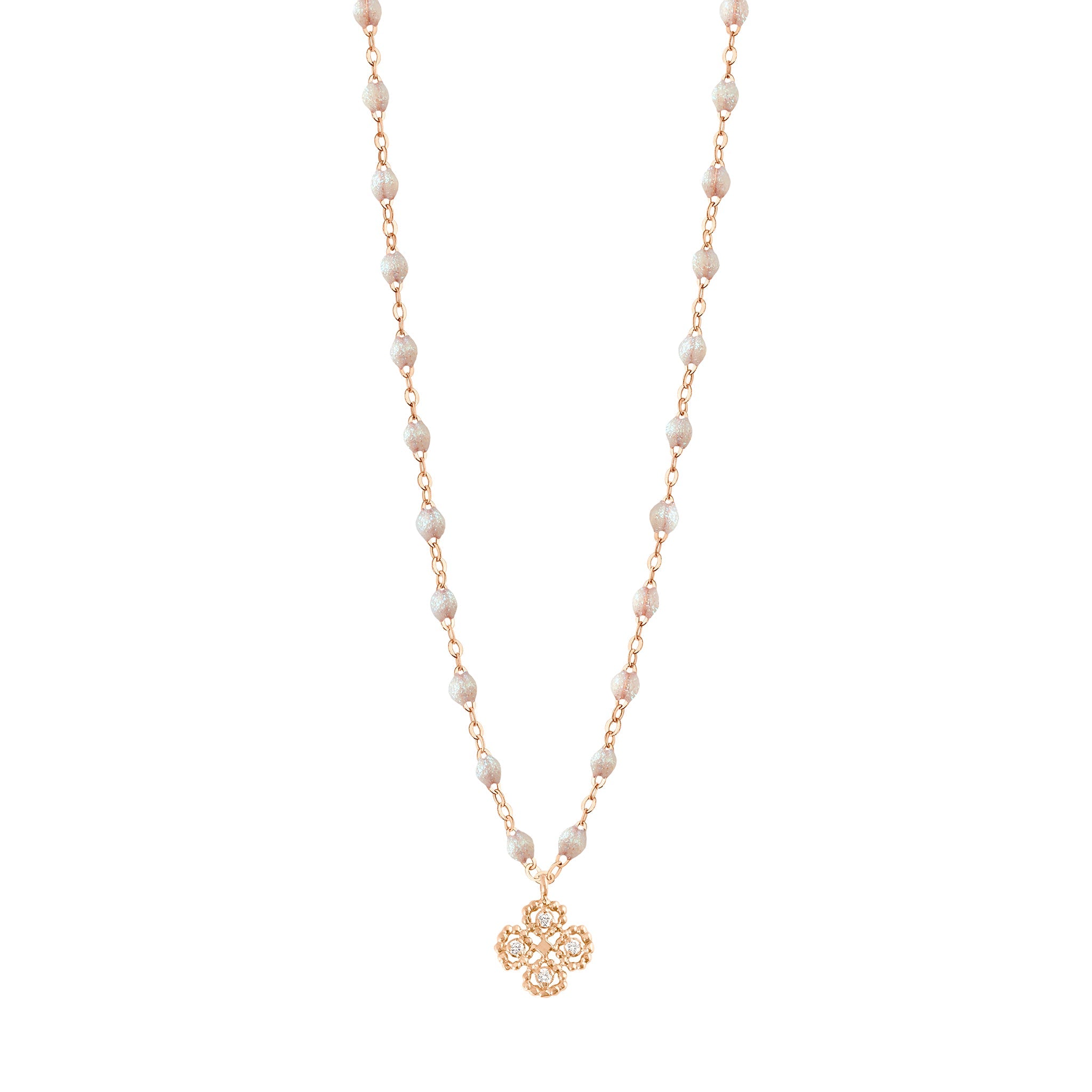 Collier opale Lucky Trèfle, diamants, or rose, 42 cm