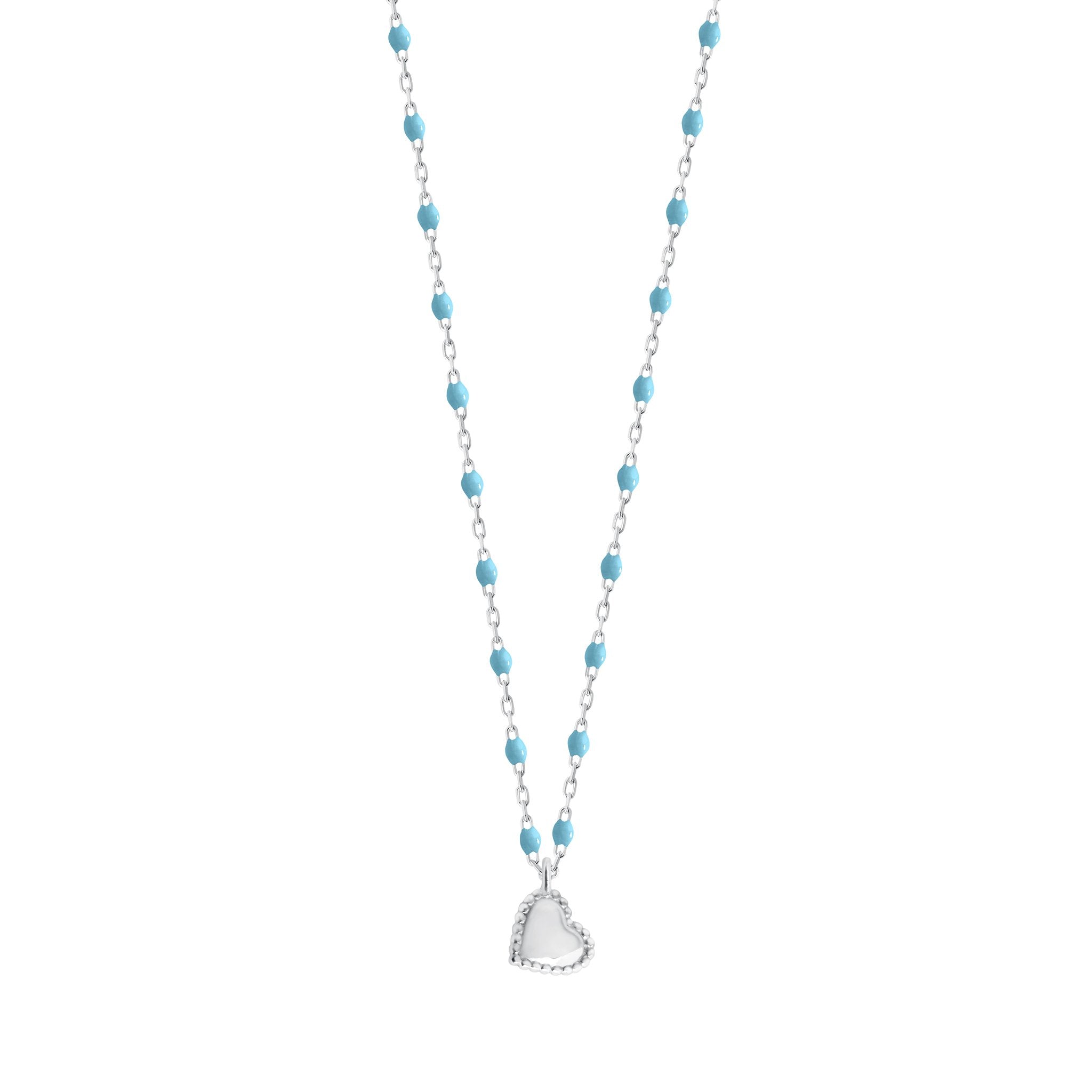 Collier Lucky Coeur, or blanc et mini perles de résine turquoise, 40 cm