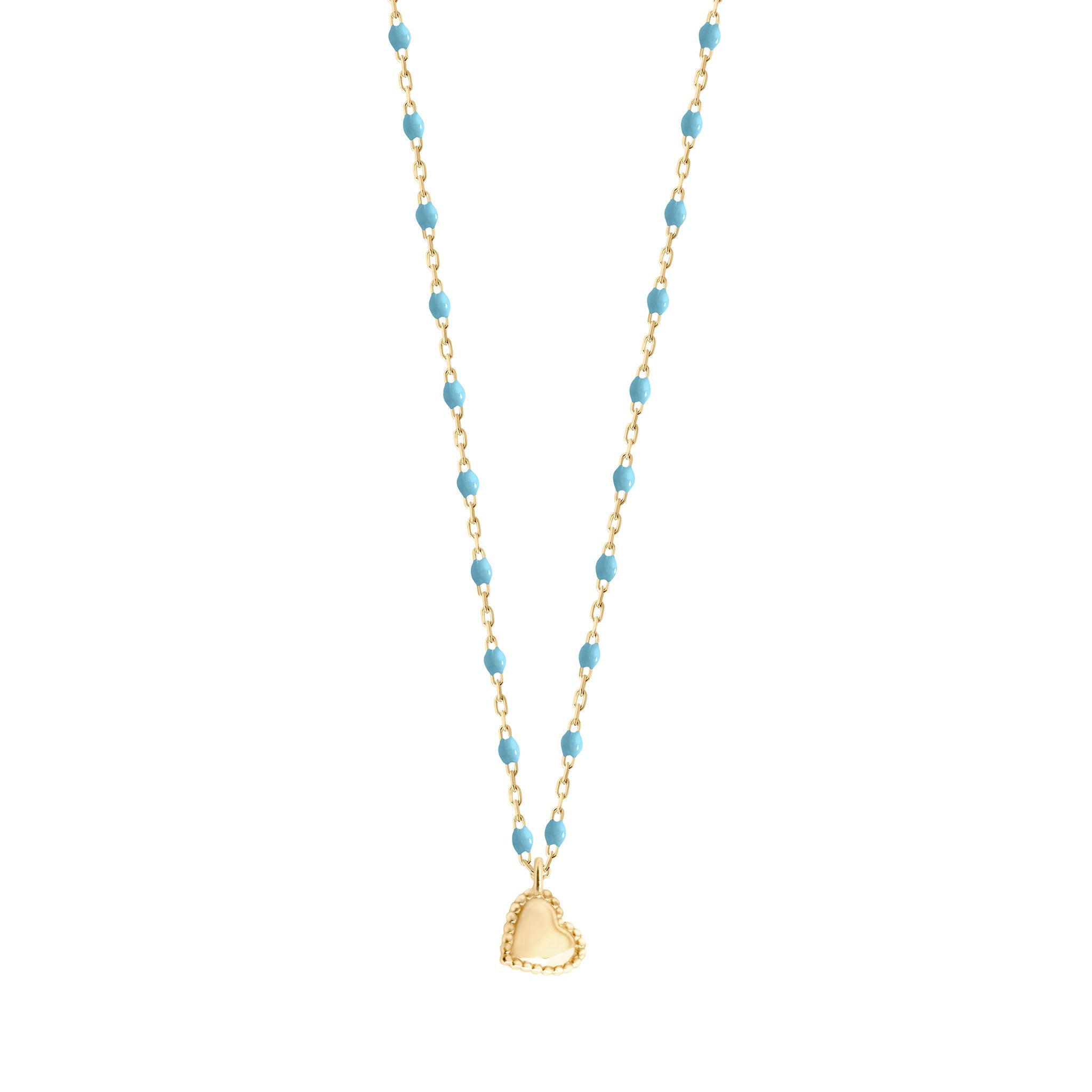 Collier Lucky Coeur, or jaune et mini perles de résine turquoise, 40 cm