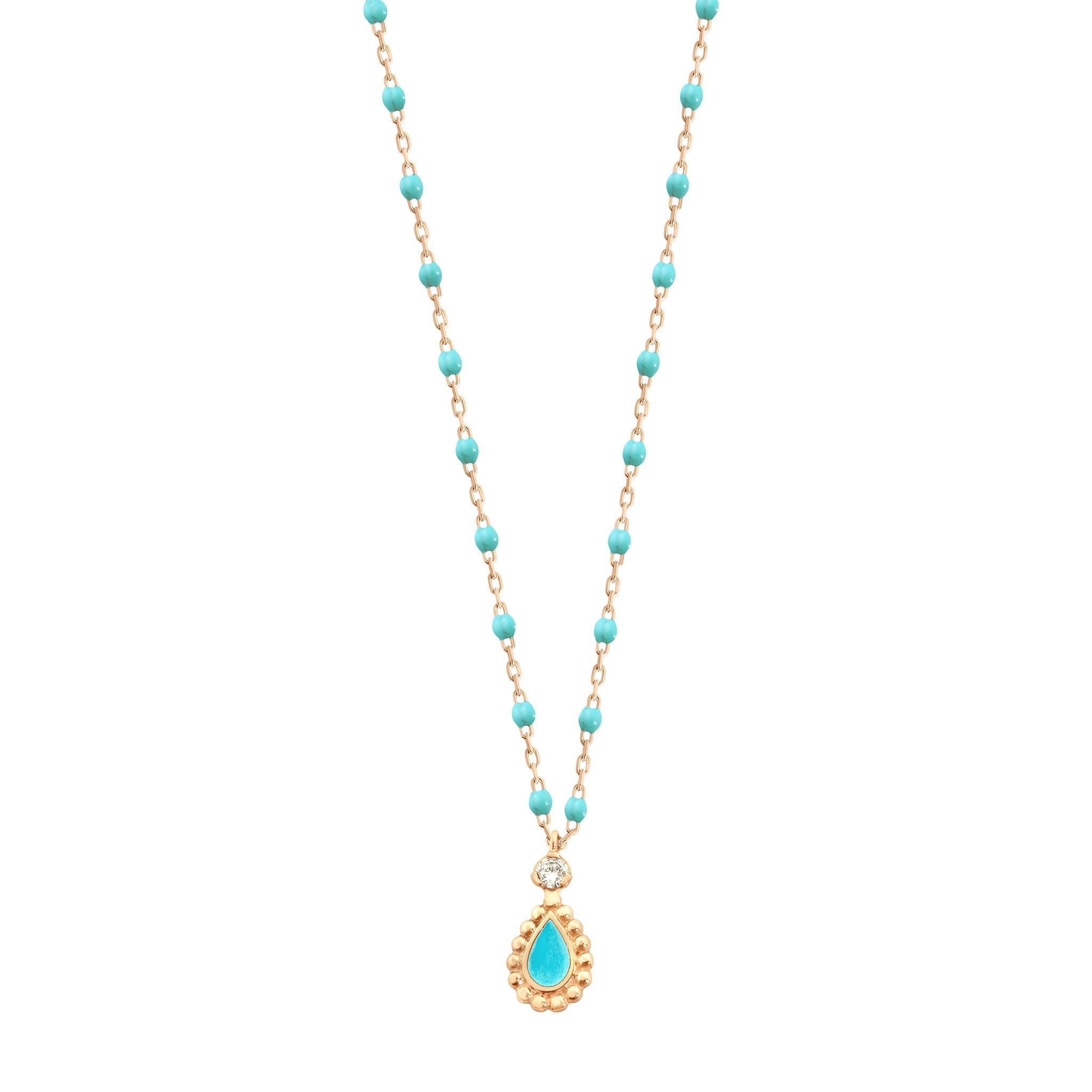 Collier Lucky Cashmere, diamant, or jaune et mini perles de résine turquoise vert, 42 cm