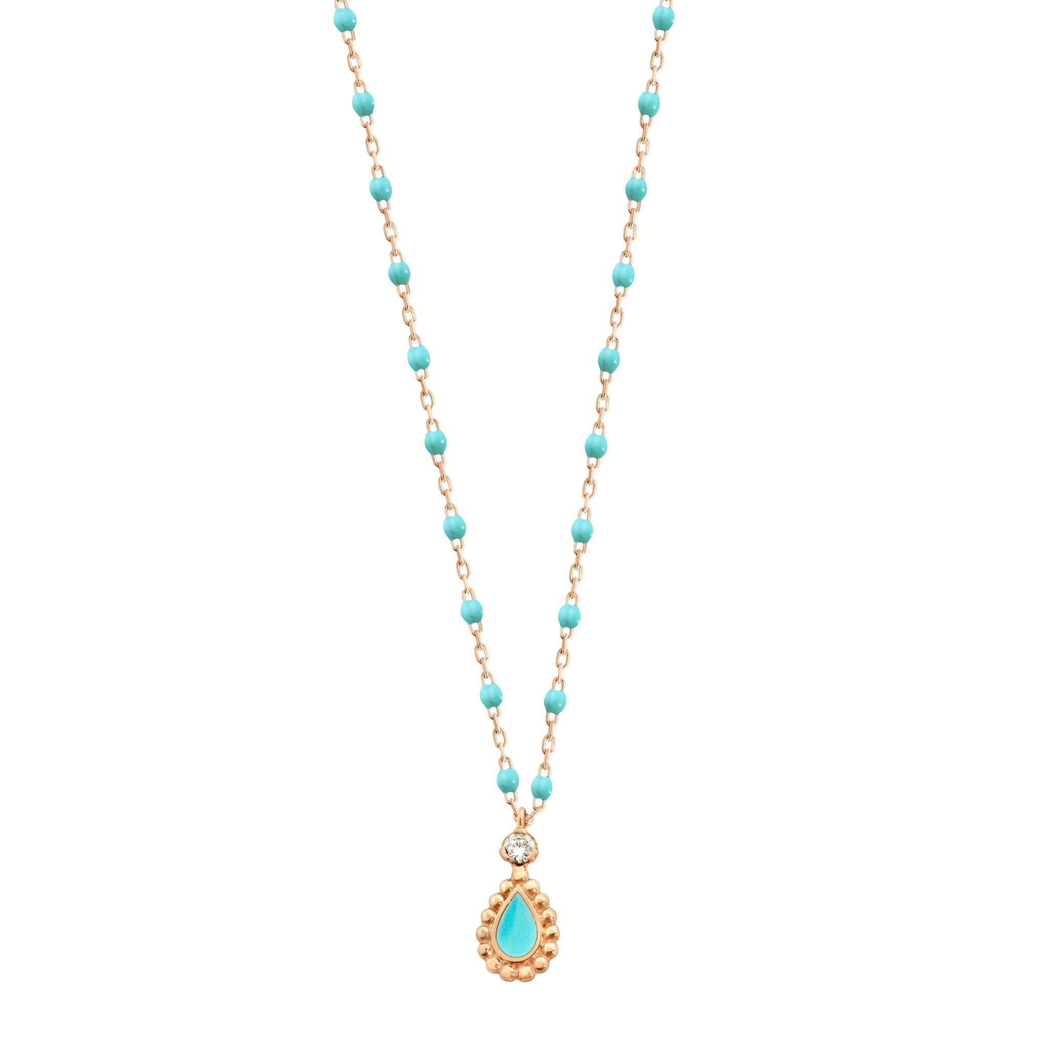 Collier Lucky Cashmere, diamant, or rose et mini perles de résine turquoise vert, 42 cm