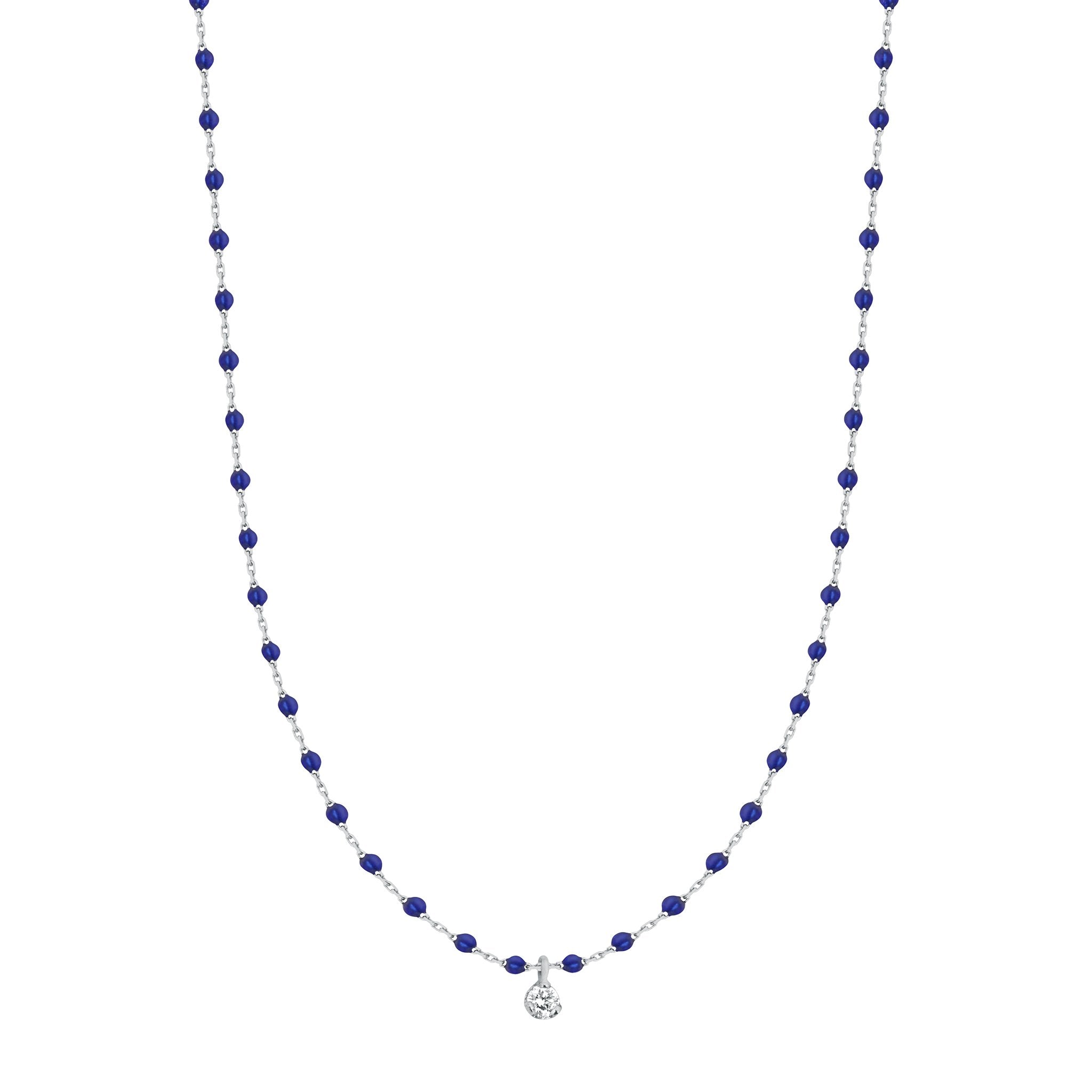 Collier prusse Mini Gigi, or blanc, 1 diamant, 40 cm