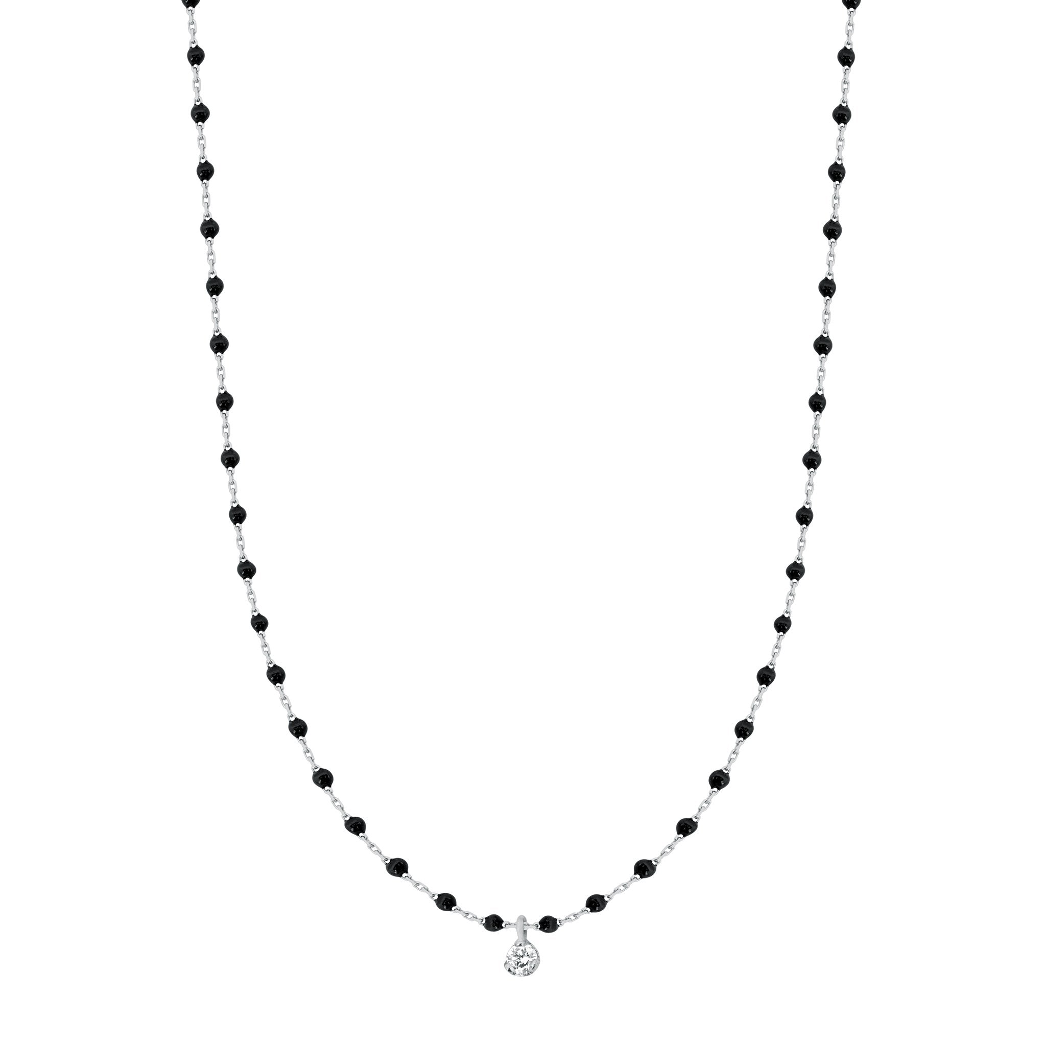 Collier noir Mini Gigi, or blanc, 1 diamant, 40 cm