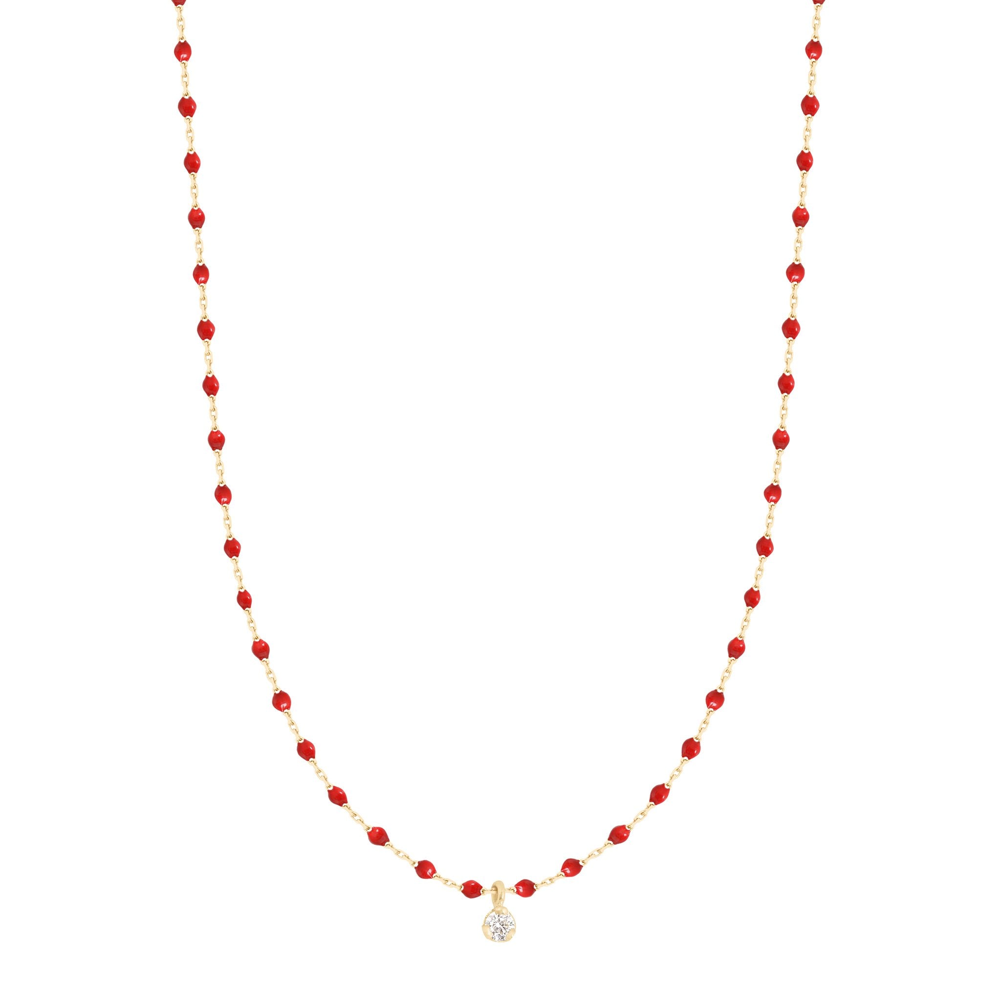 Collier coquelicot Mini Gigi, or jaune, 1 diamant, 40 cm