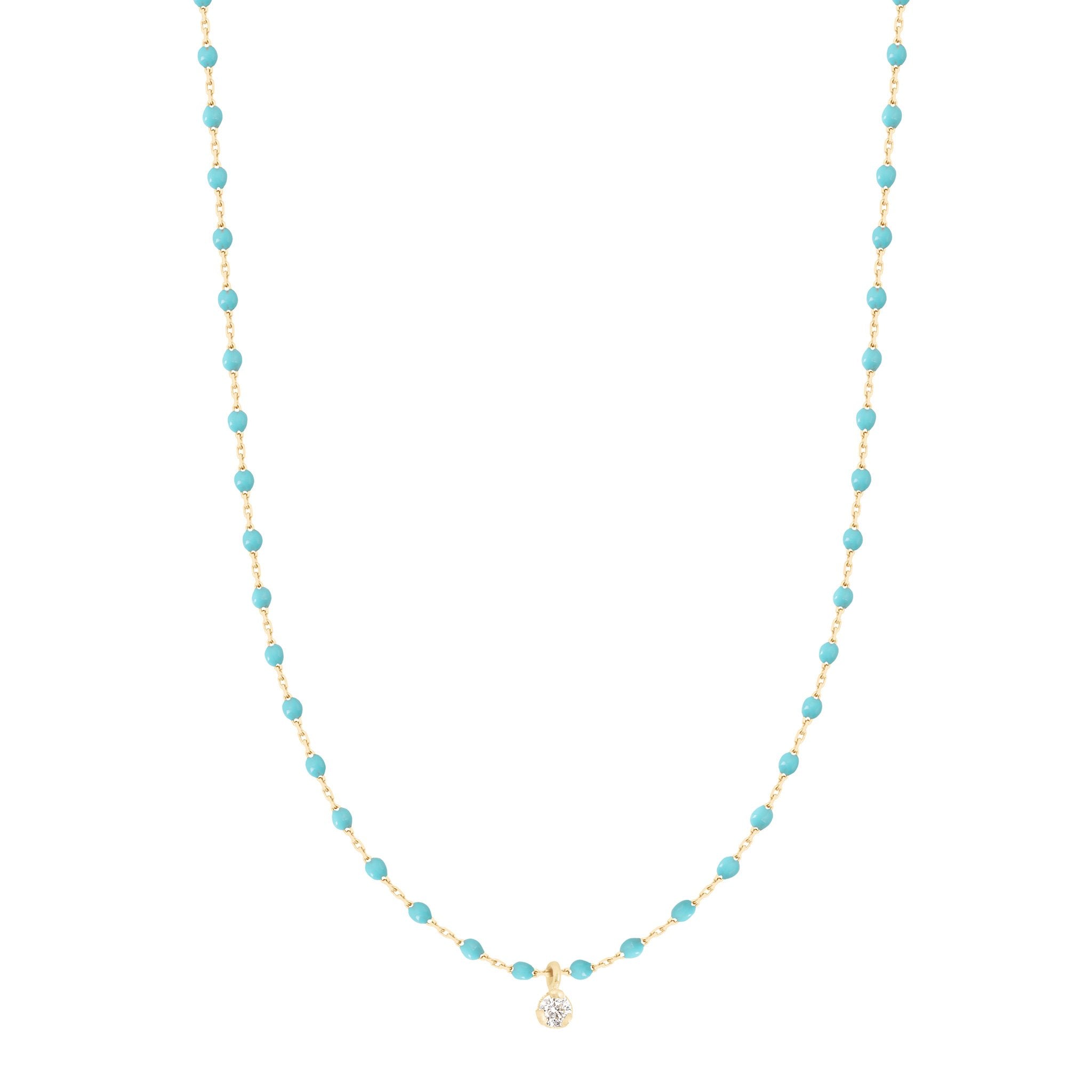 Collier turquoise vert Mini Gigi, or jaune, 1 diamant, 40 cm