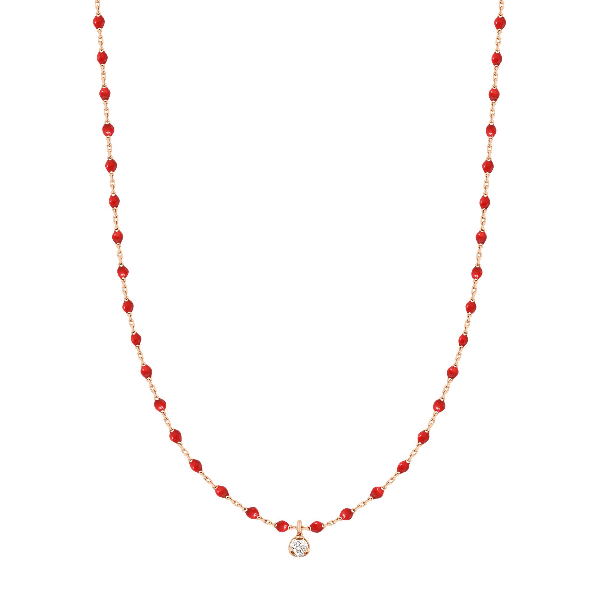 Collier coquelicot Mini Gigi, or rose, 1 diamant, 40 cm