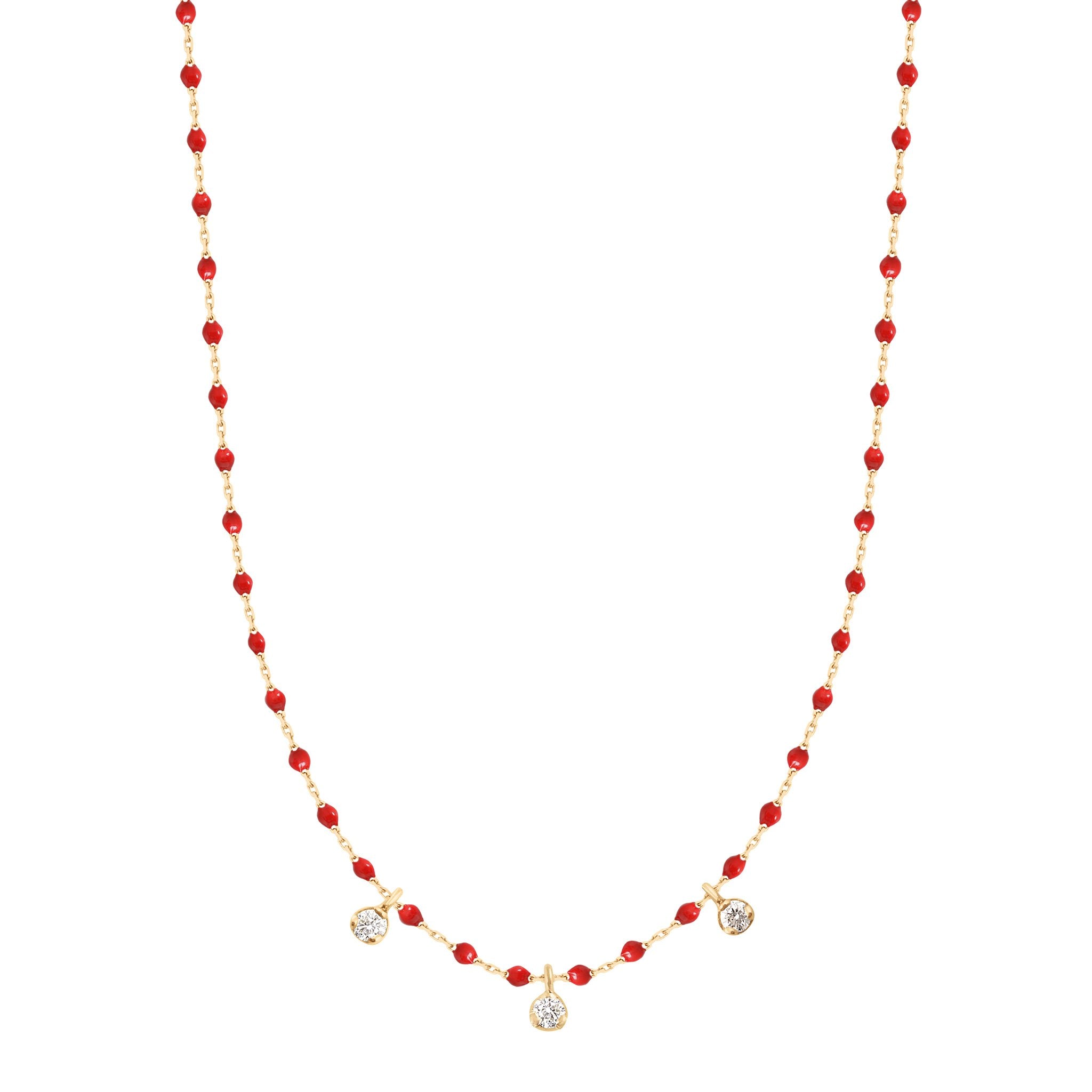 Collier coquelicot Mini Gigi, or jaune, 3 diamants, 42 cm