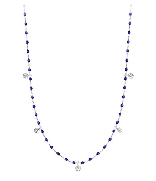 Collier prusse Mini Gigi, or blanc, 5 diamants, 55 cm