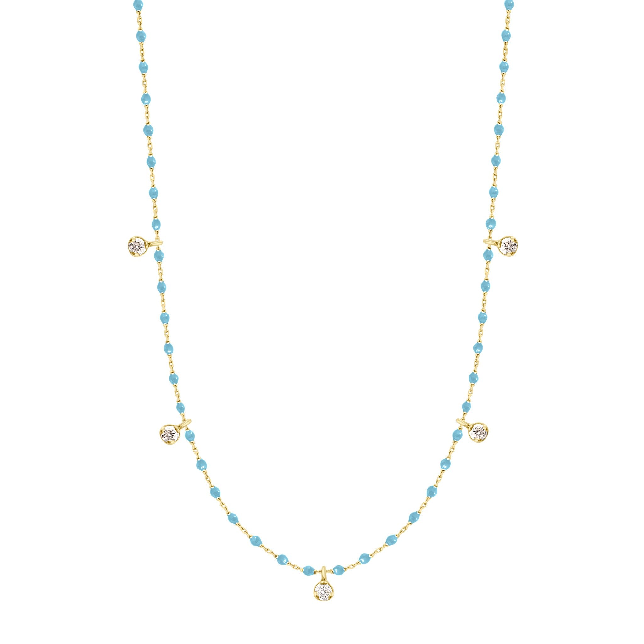 Collier turquoise Mini Gigi, or jaune, 5 diamants, 55 cm