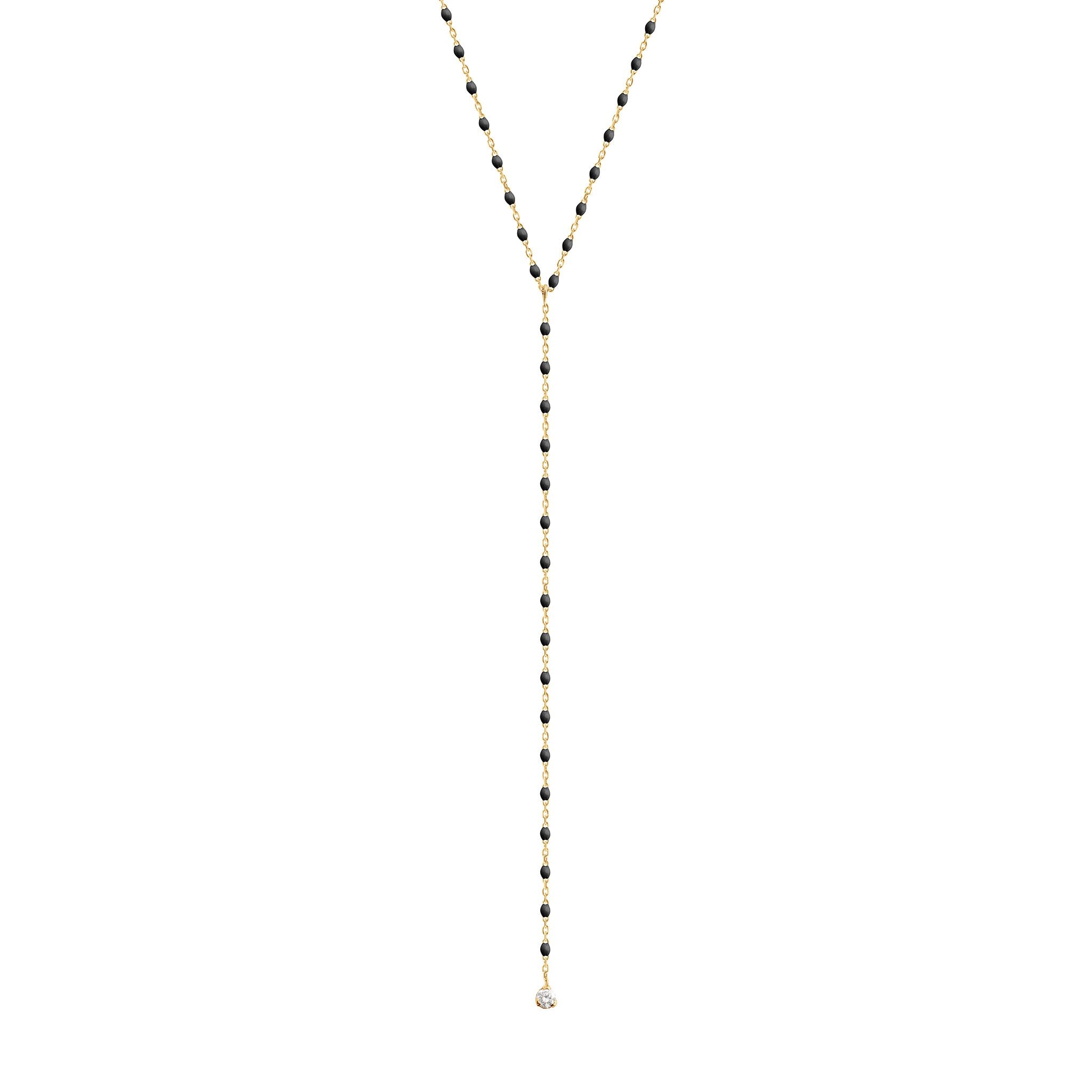 Collier noir Mini Gigi party Y, or jaune, 1 diamant, 50 cm