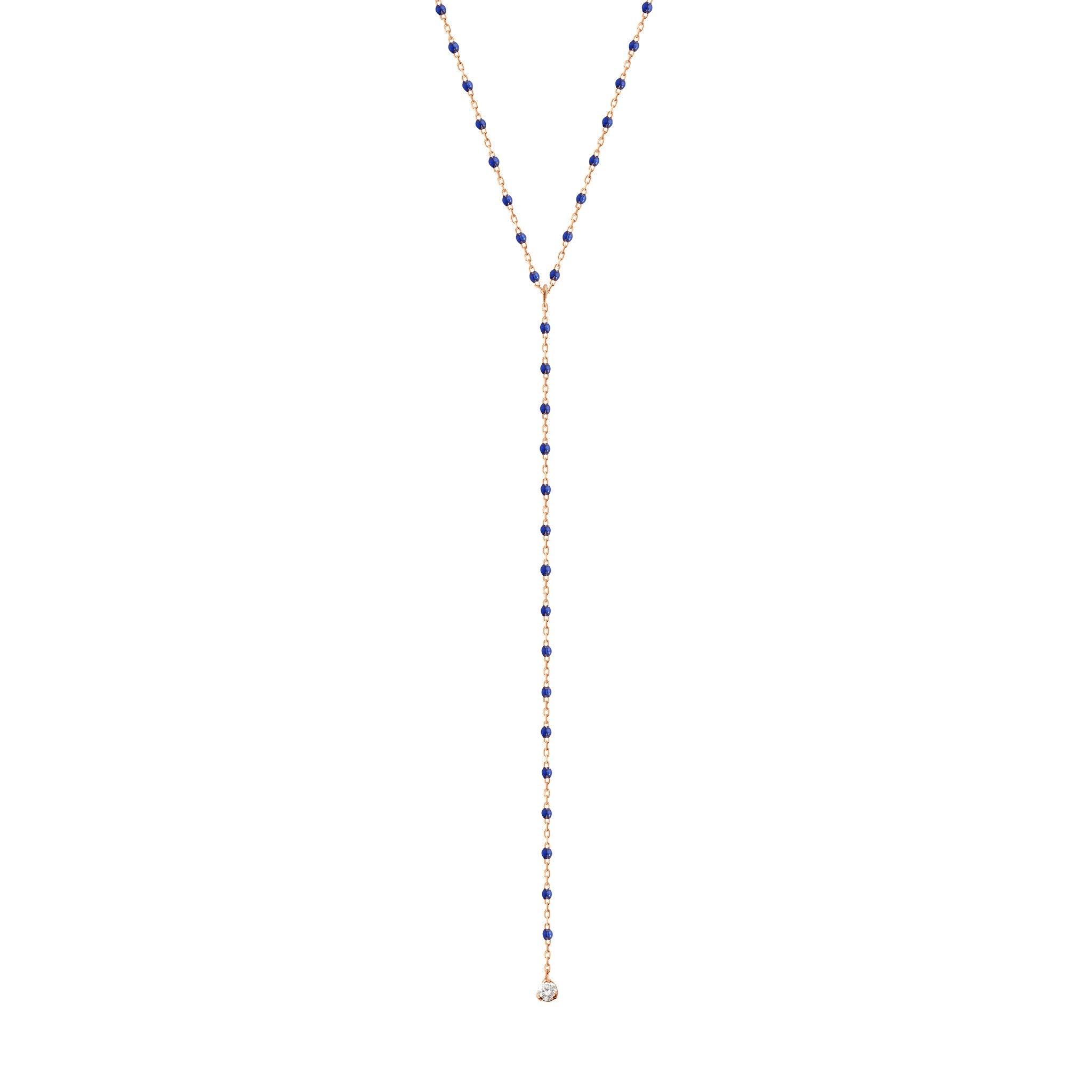 Collier prusse Mini Gigi party Y, or rose, 1 diamant, 50 cm