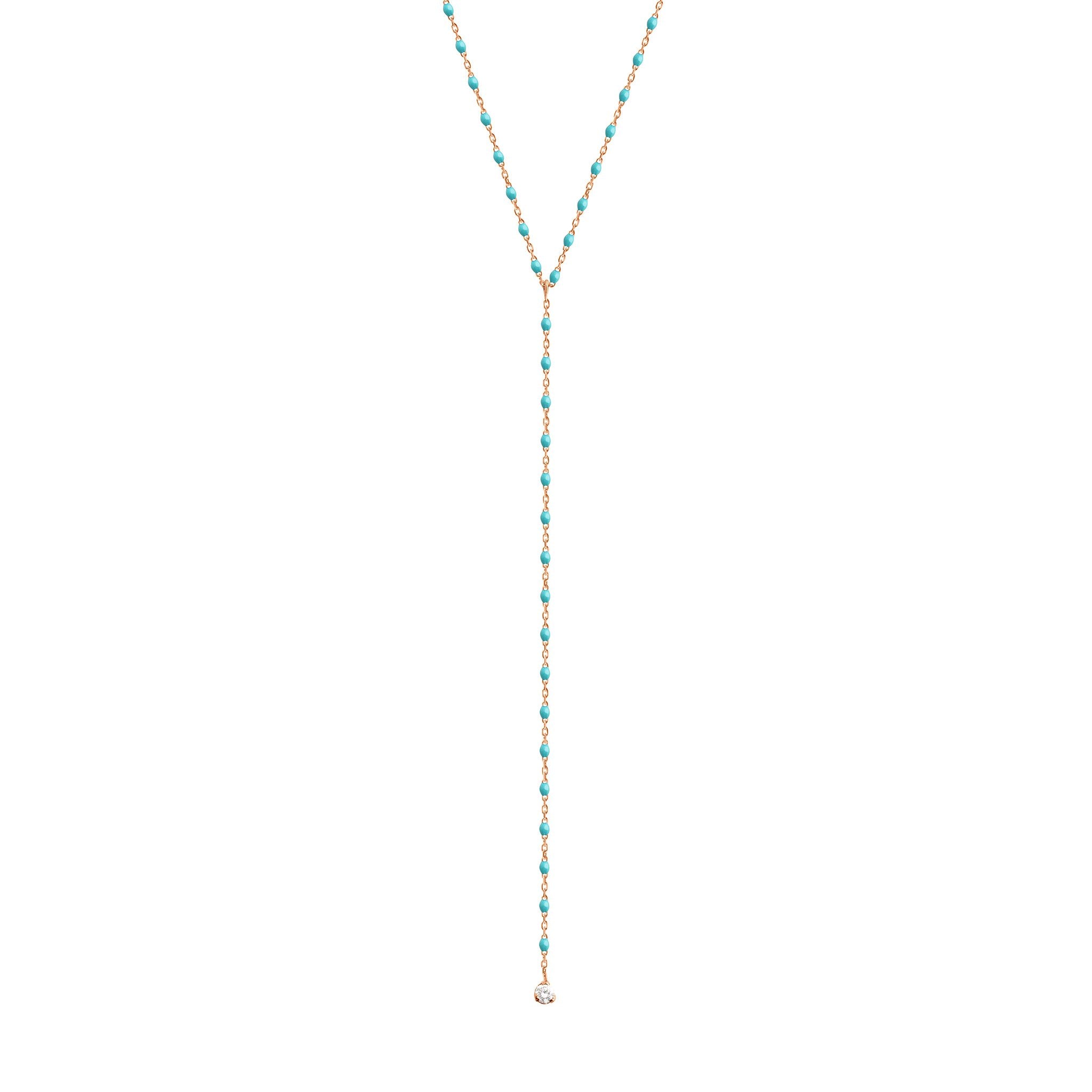 Collier turquoise vert Mini Gigi party Y, or rose, 1 diamant, 50 cm