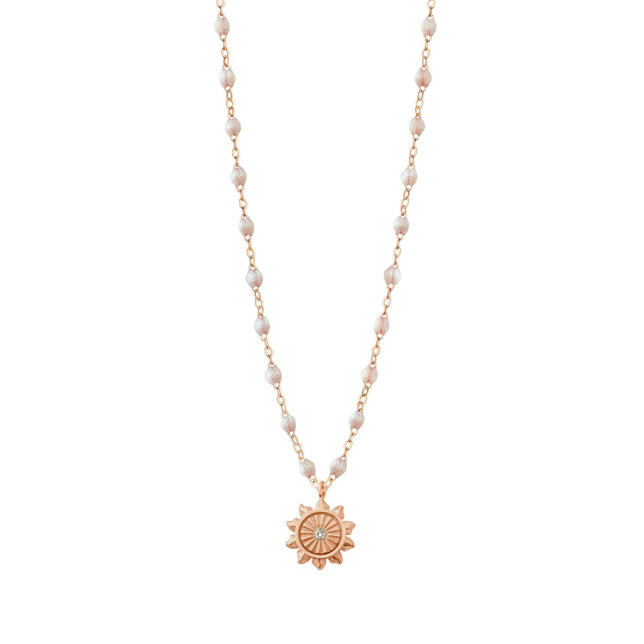 Collier opale Lucky Sun, diamant, or rose, 42 cm