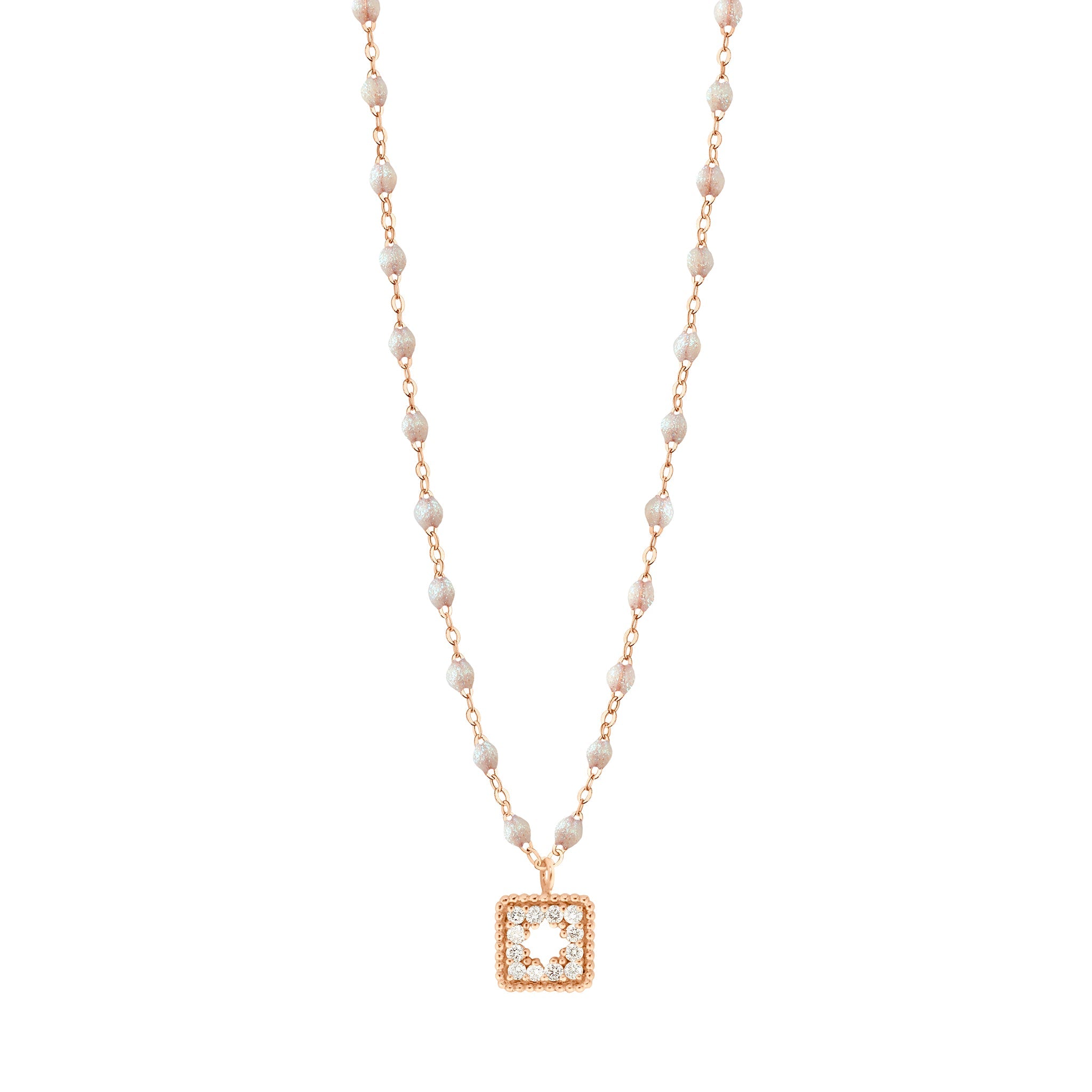 Collier opale Trésor, diamants, or rose, 42 cm