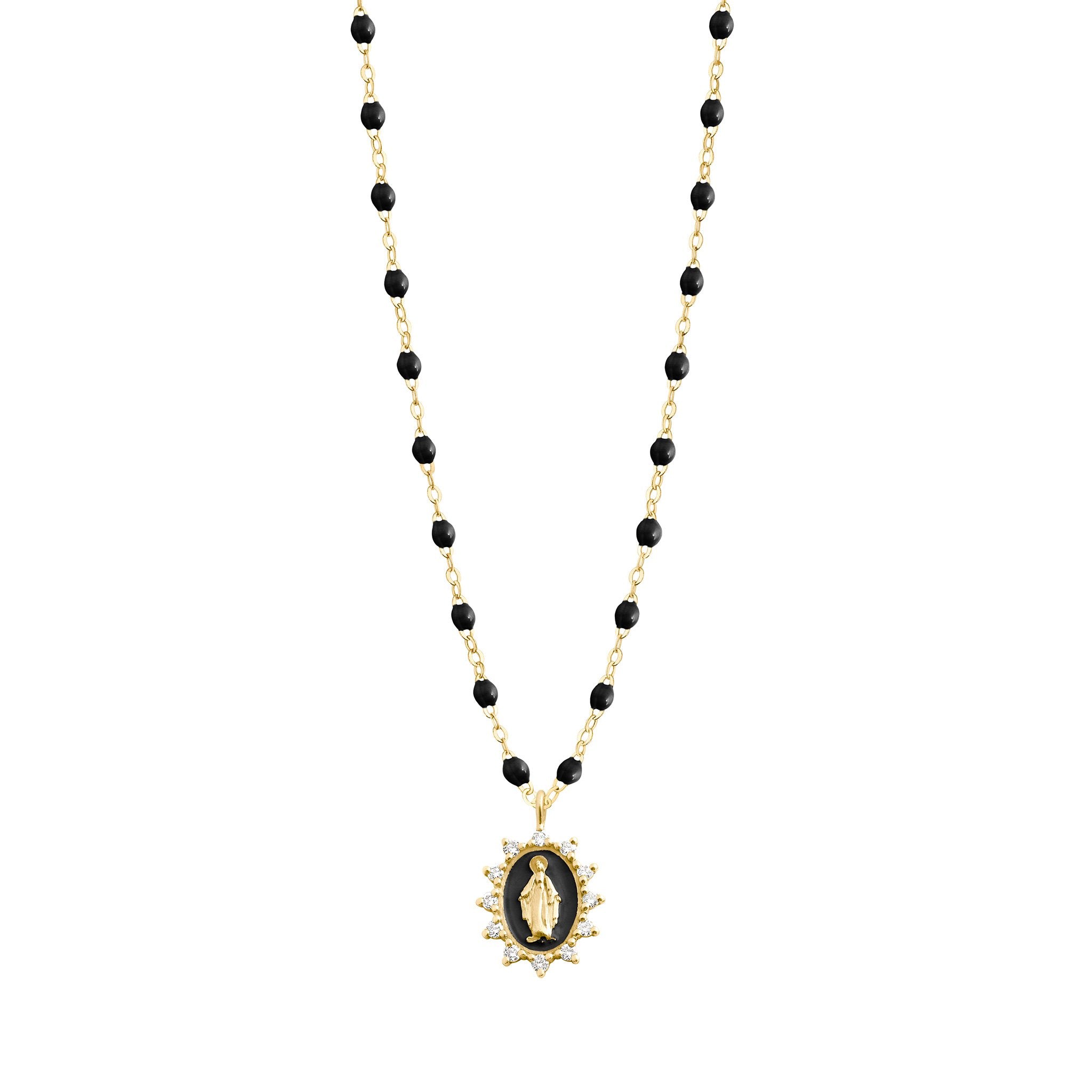 Collier noir Petite Madone Suprême, diamants, or jaune, 42 cm