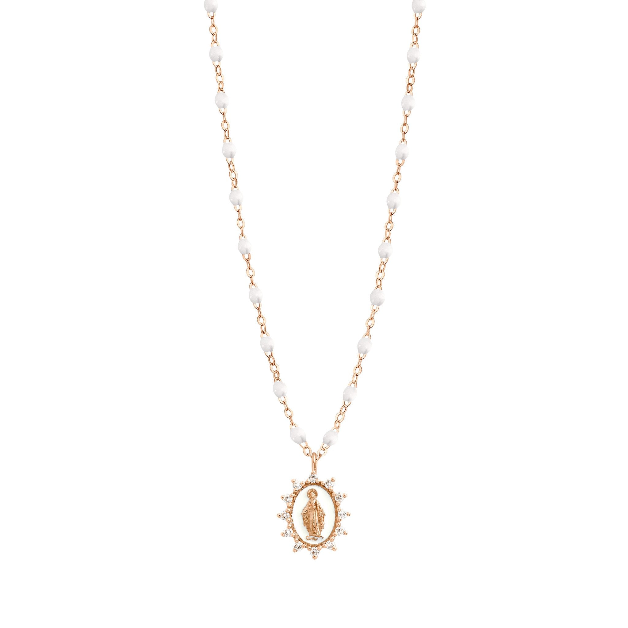 Collier blanc Petite Madone Suprême, diamants, or rose, 42 cm