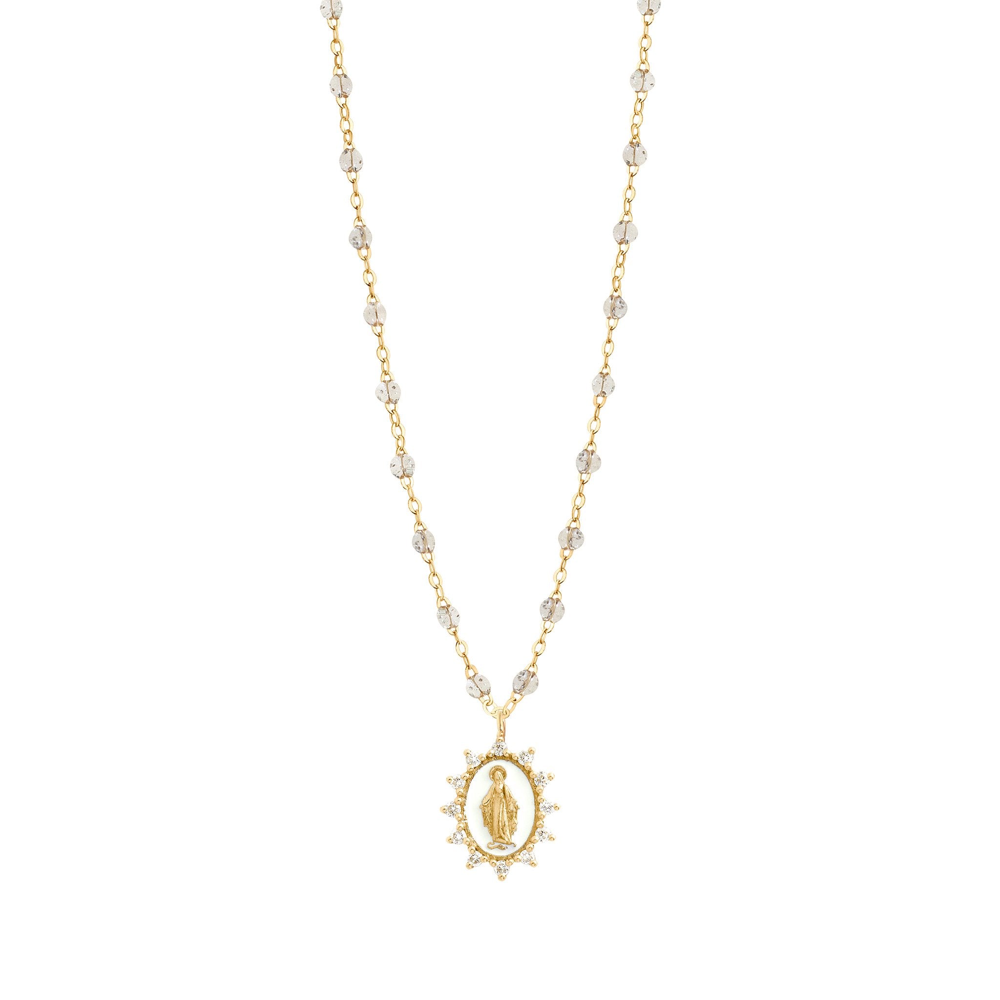 Collier Sparkle Petite Madone Suprême blanche, diamants, or jaune, 42 cm