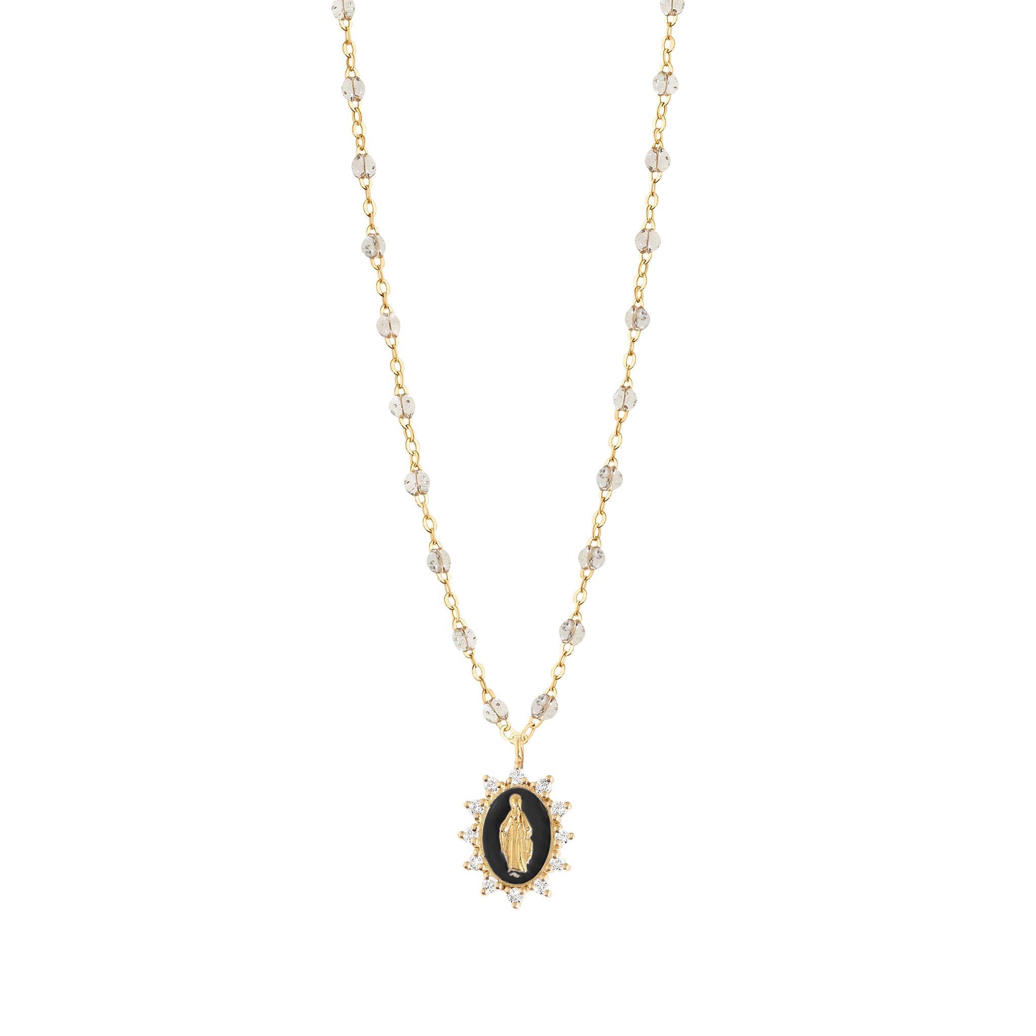 Collier Sparkle Petite Madone Suprême noire, diamants, or jaune, 50 cm