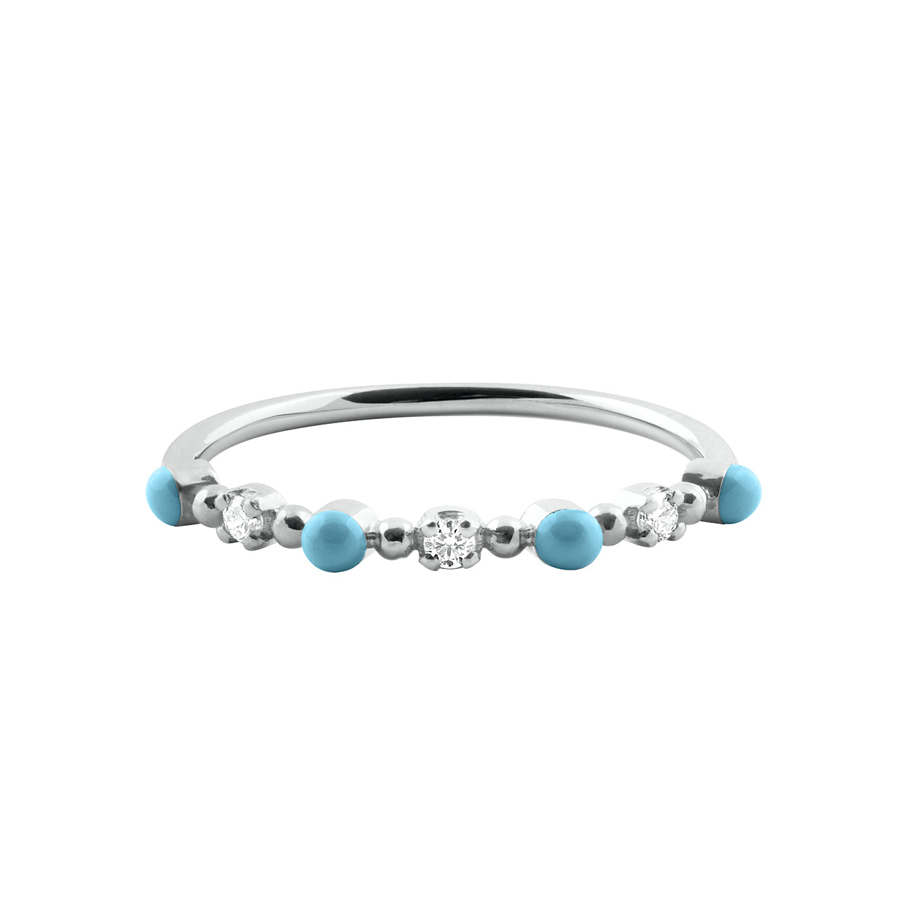 Bague turquoise Classique Gigi, 3 diamants, or blanc, T 52